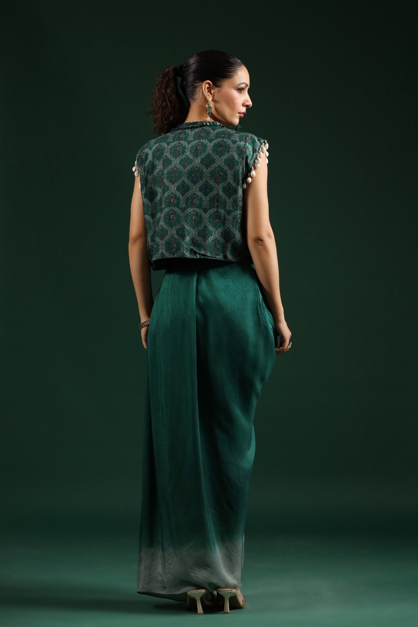 Emerald Green Ombre Dyed Cape Dress