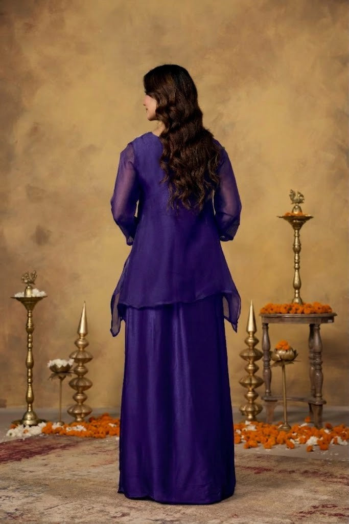 Royal Purple Embellished Satin Silk Skirt Set