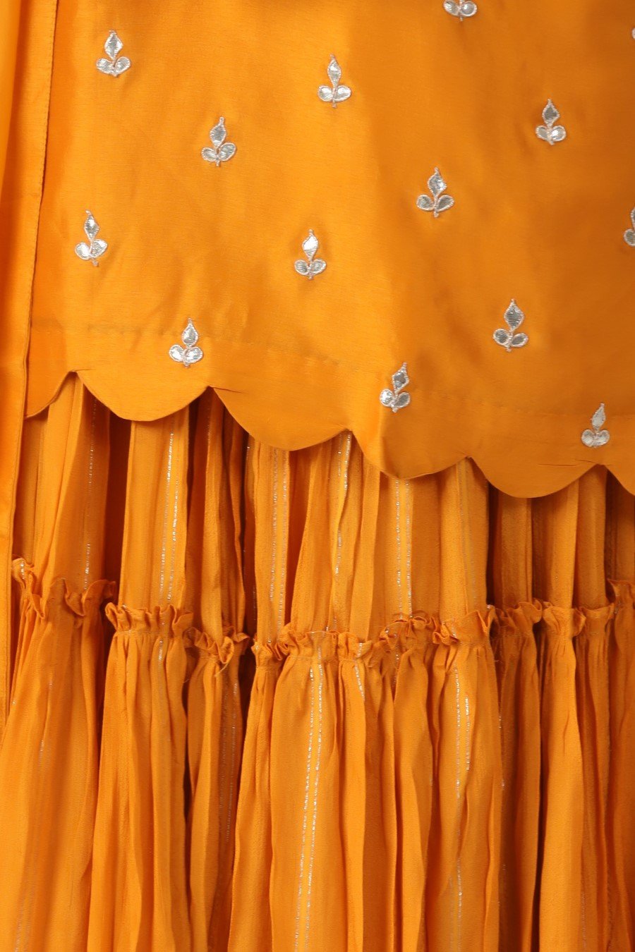 Mustard Zari Embroidered Lotus Silk Sharara Set
