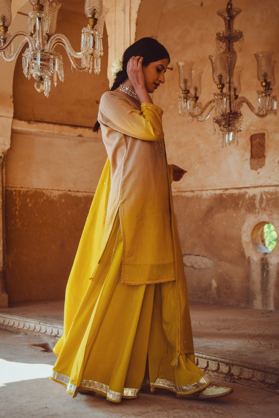 Yellow Ombre Embroidered  Sharara Set