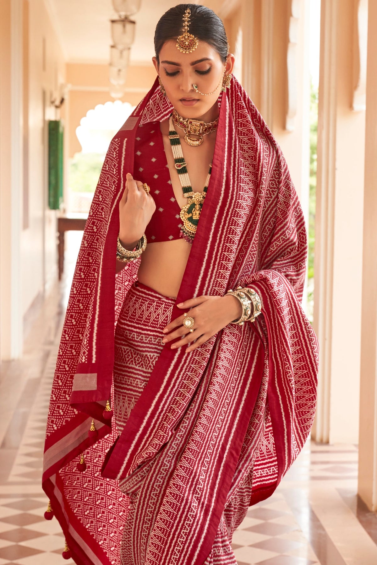 Rich Red Printed Premium Silk Saree