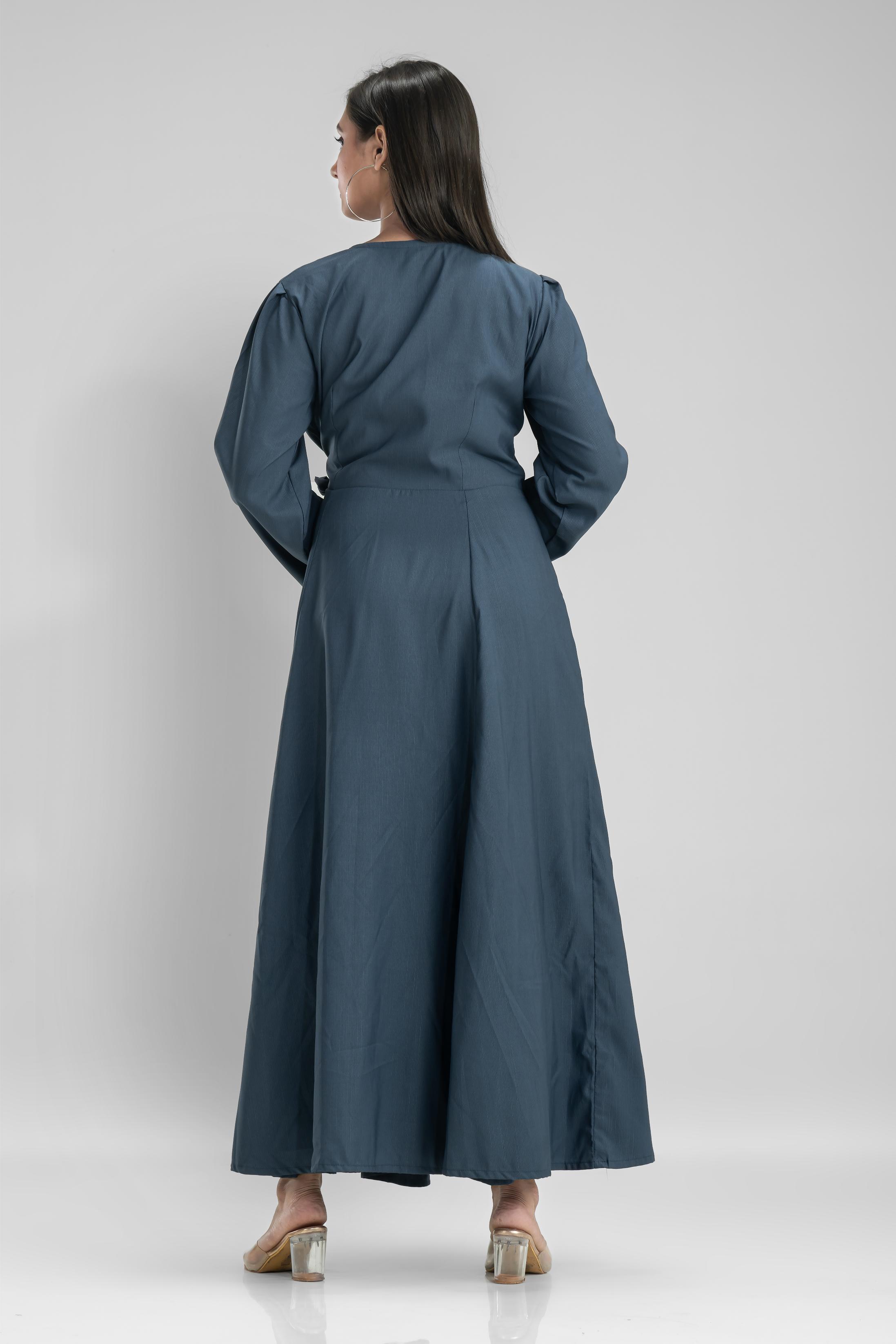Turkish Blue Embellished Belgium Silk Draped Dress
