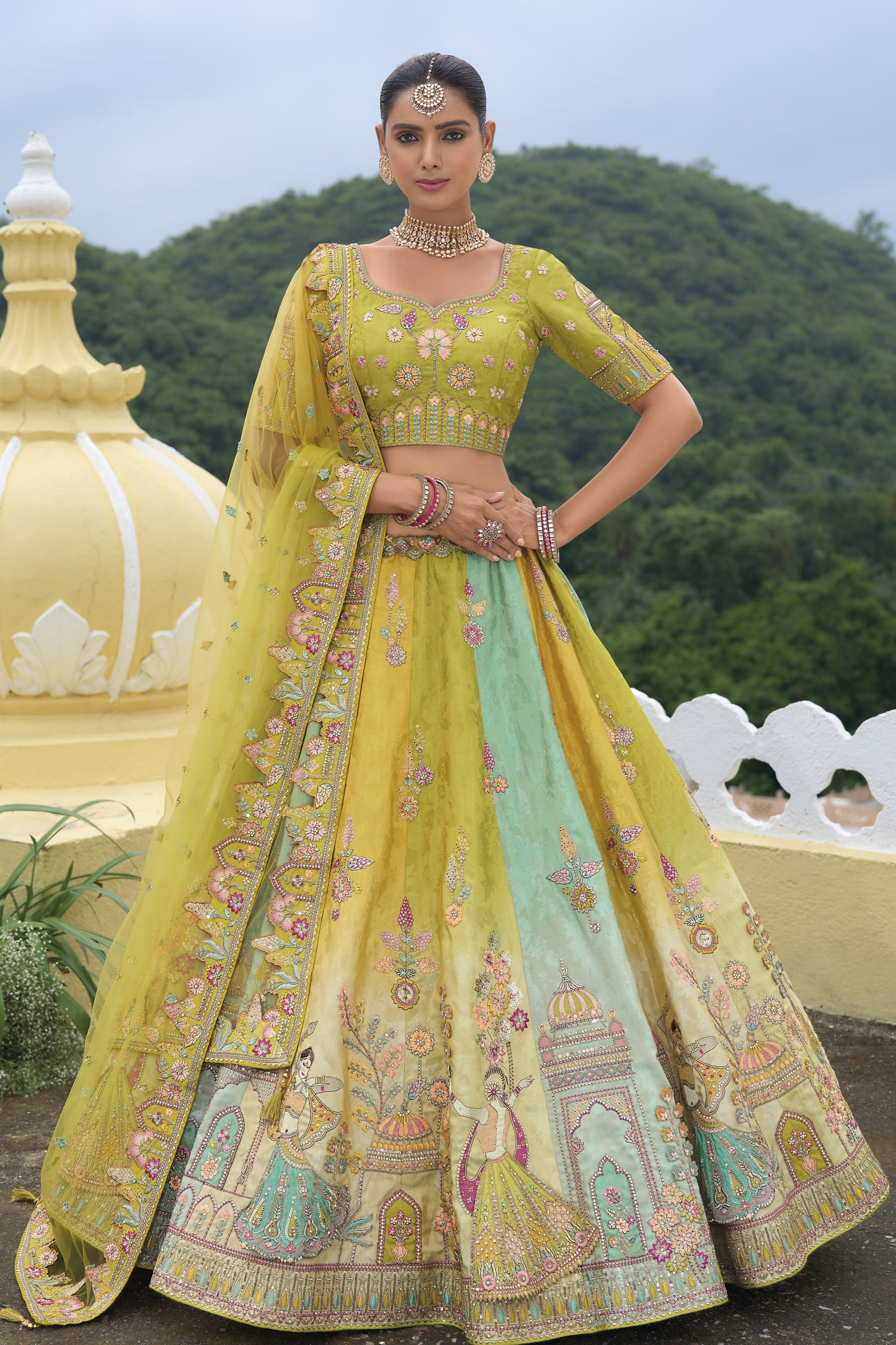 Holy Green Handwork Premium Tissue Silk Lehenga Set