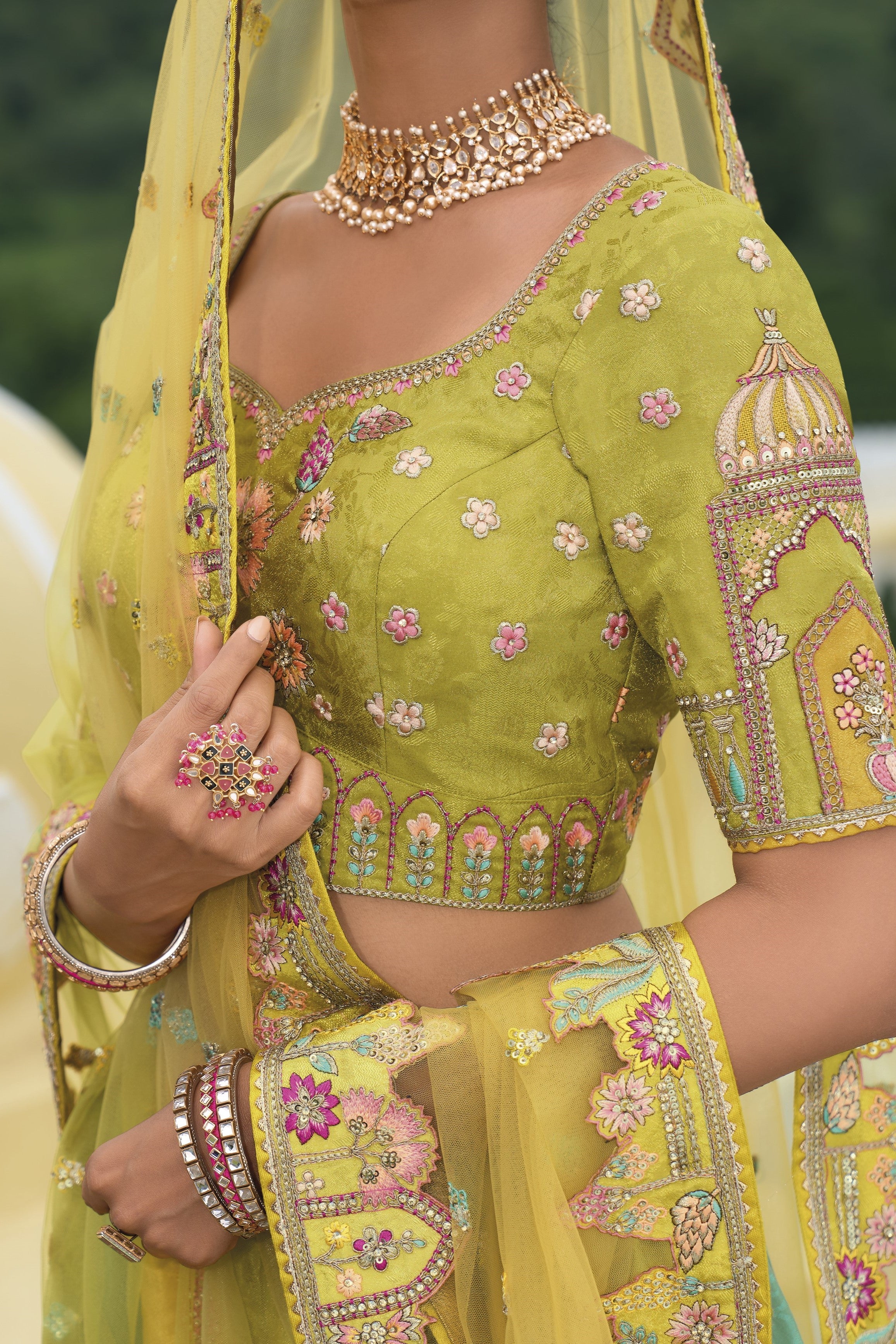 Holy Green Handwork Premium Tissue Silk Lehenga Set