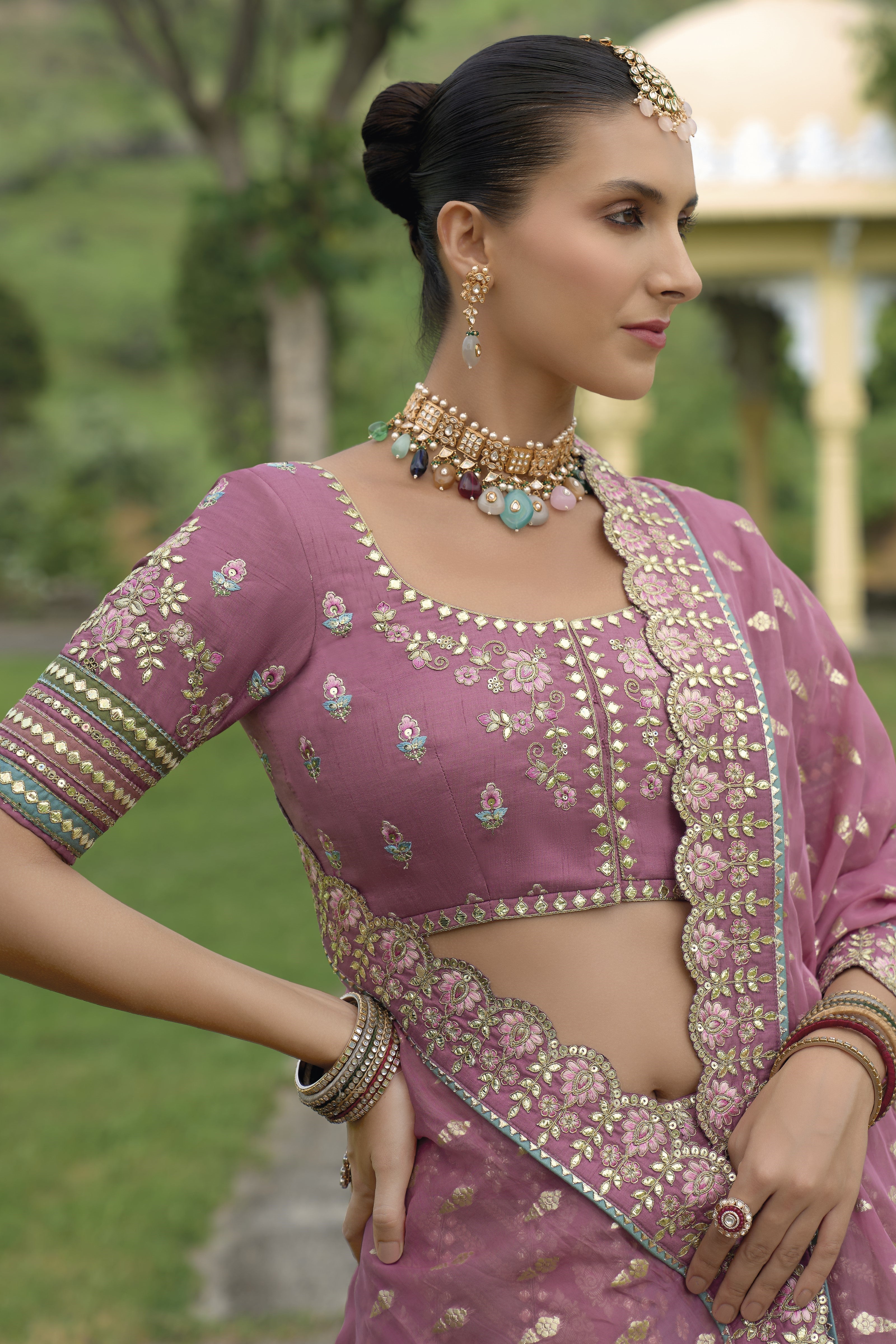 Mauve Handwork Premium Silk Lehenga Set