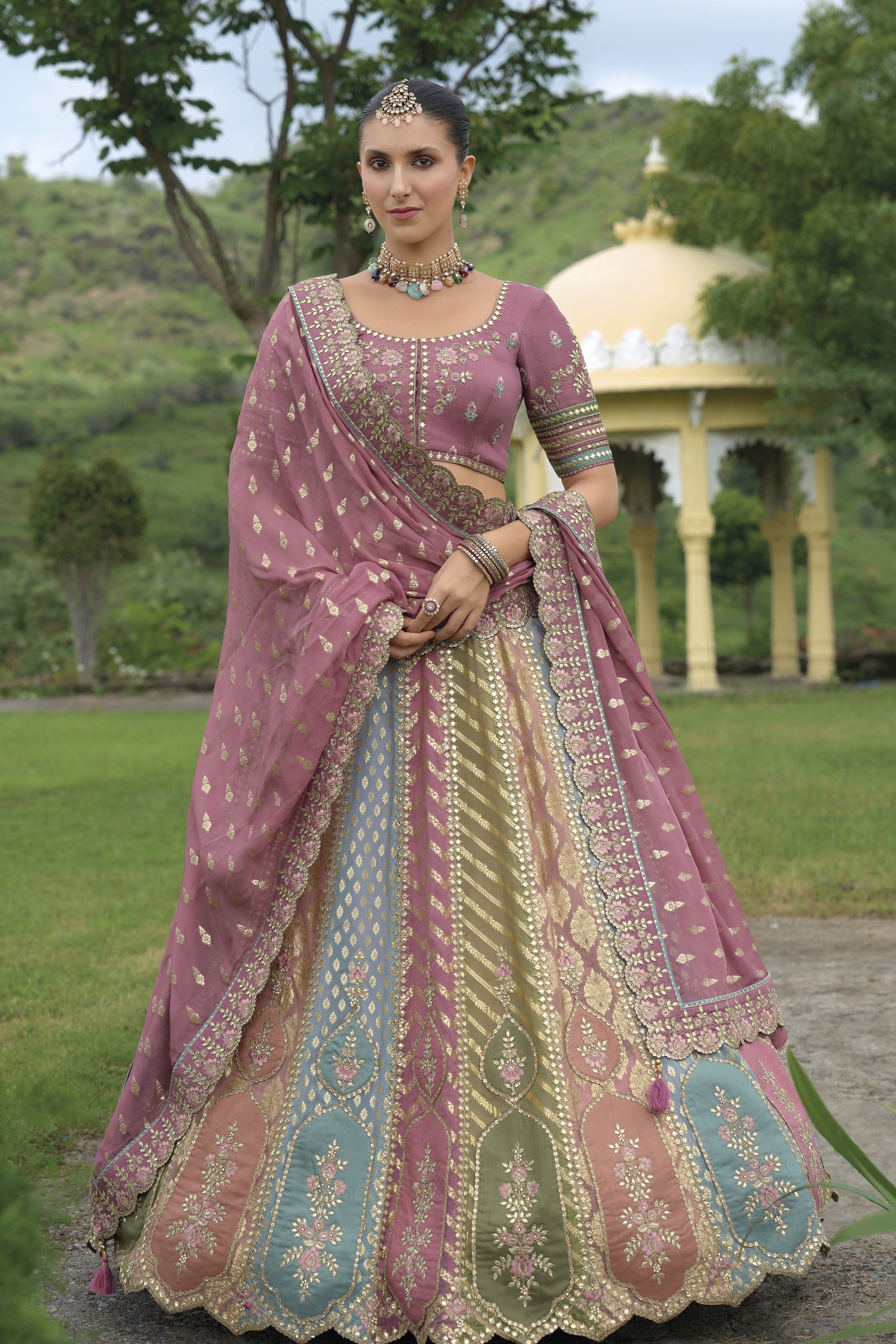 Mauve Handwork Premium Silk Lehenga Set