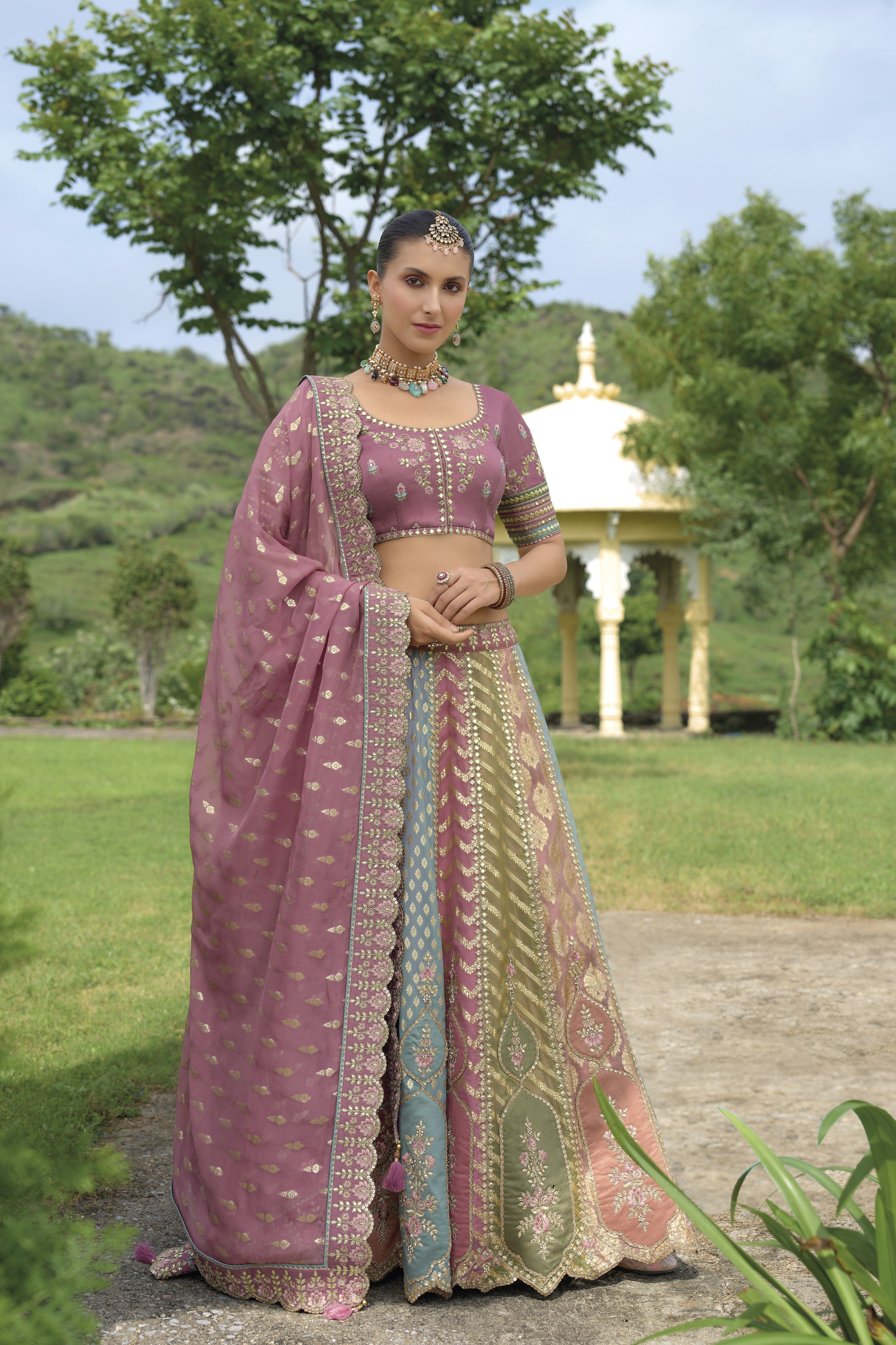 Mauve Handwork Premium Silk Lehenga Set