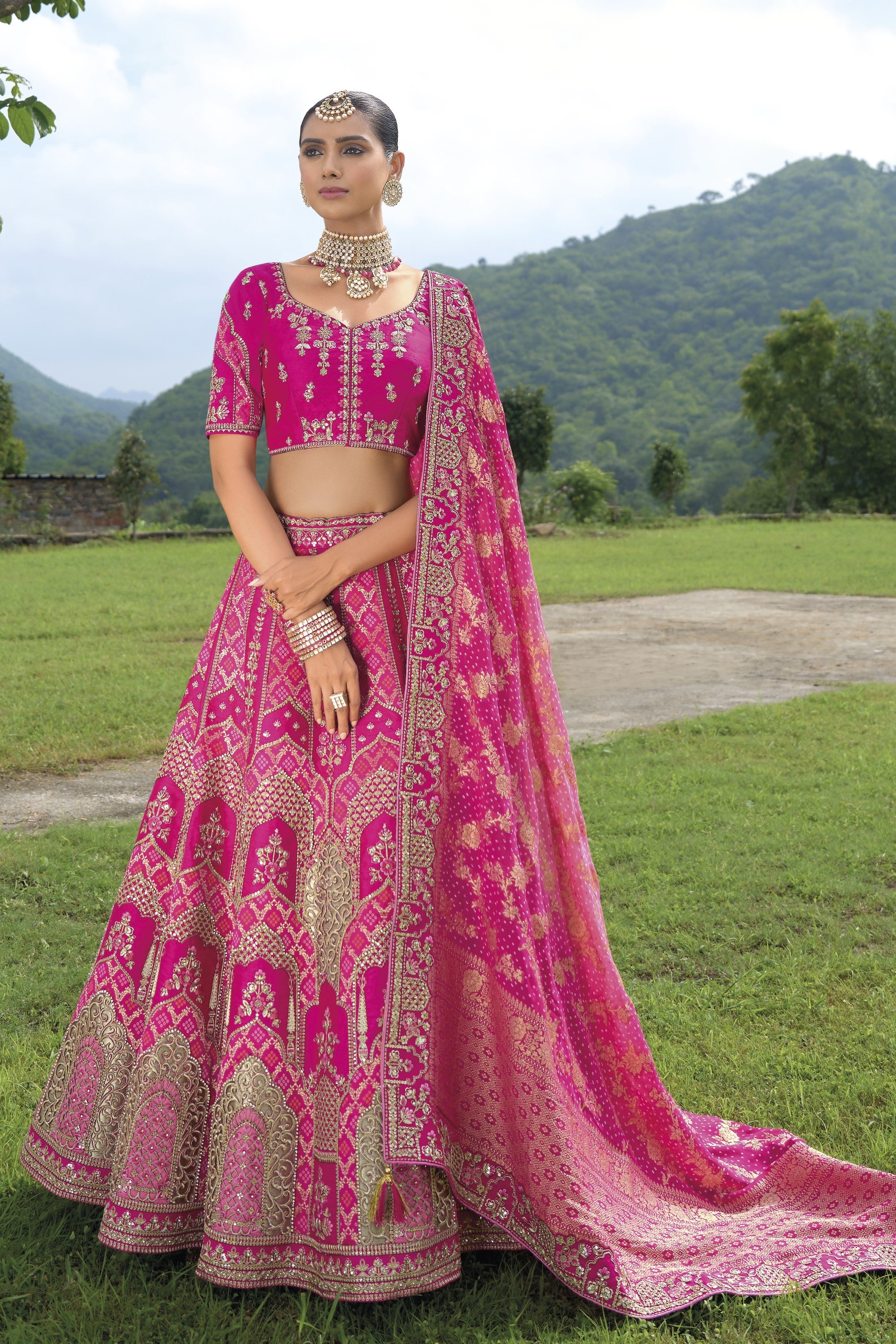 Rani Pink Handwork Premium Silk Lehenga Set