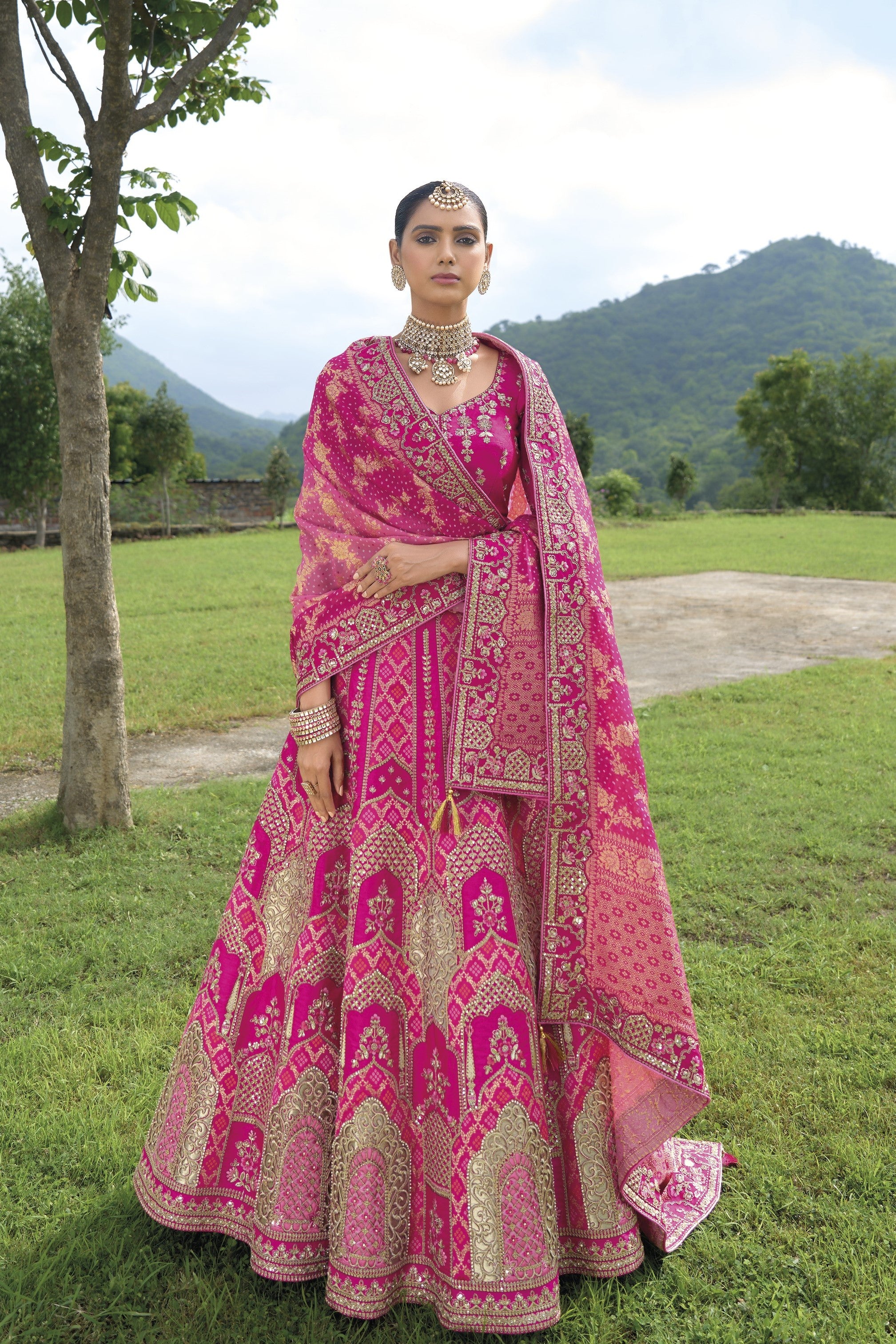 Rani Pink Handwork Premium Silk Lehenga Set