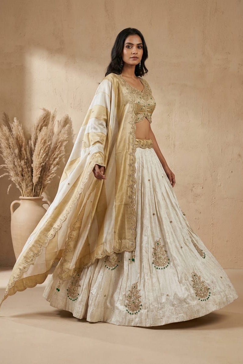 Gilded Ivory Embellished Tissue Silk Lehenga Set