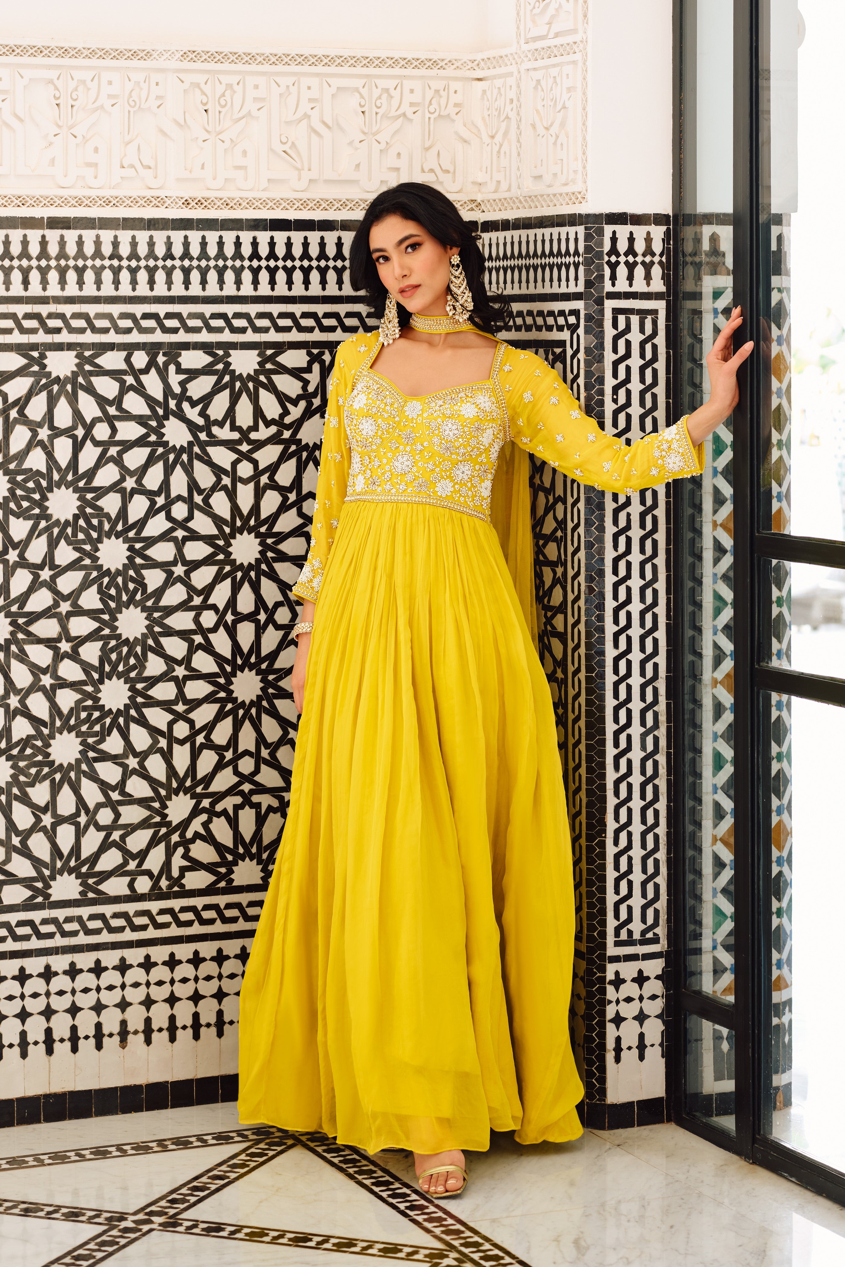 Green Embellished Vama Georgette Silk Gown