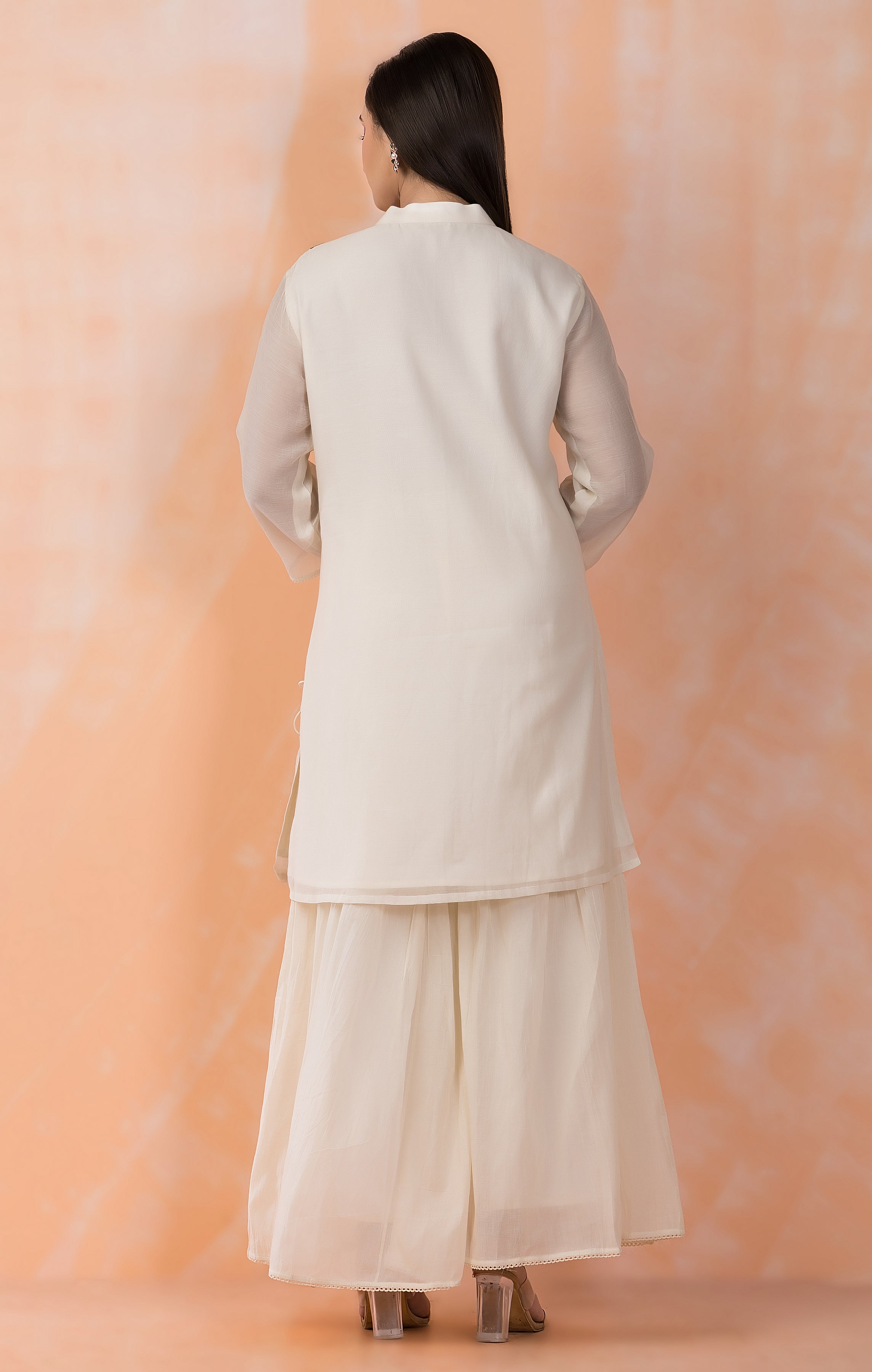 Ivory Flora Embroidered Mul Chanderi Silk Palazzo Set