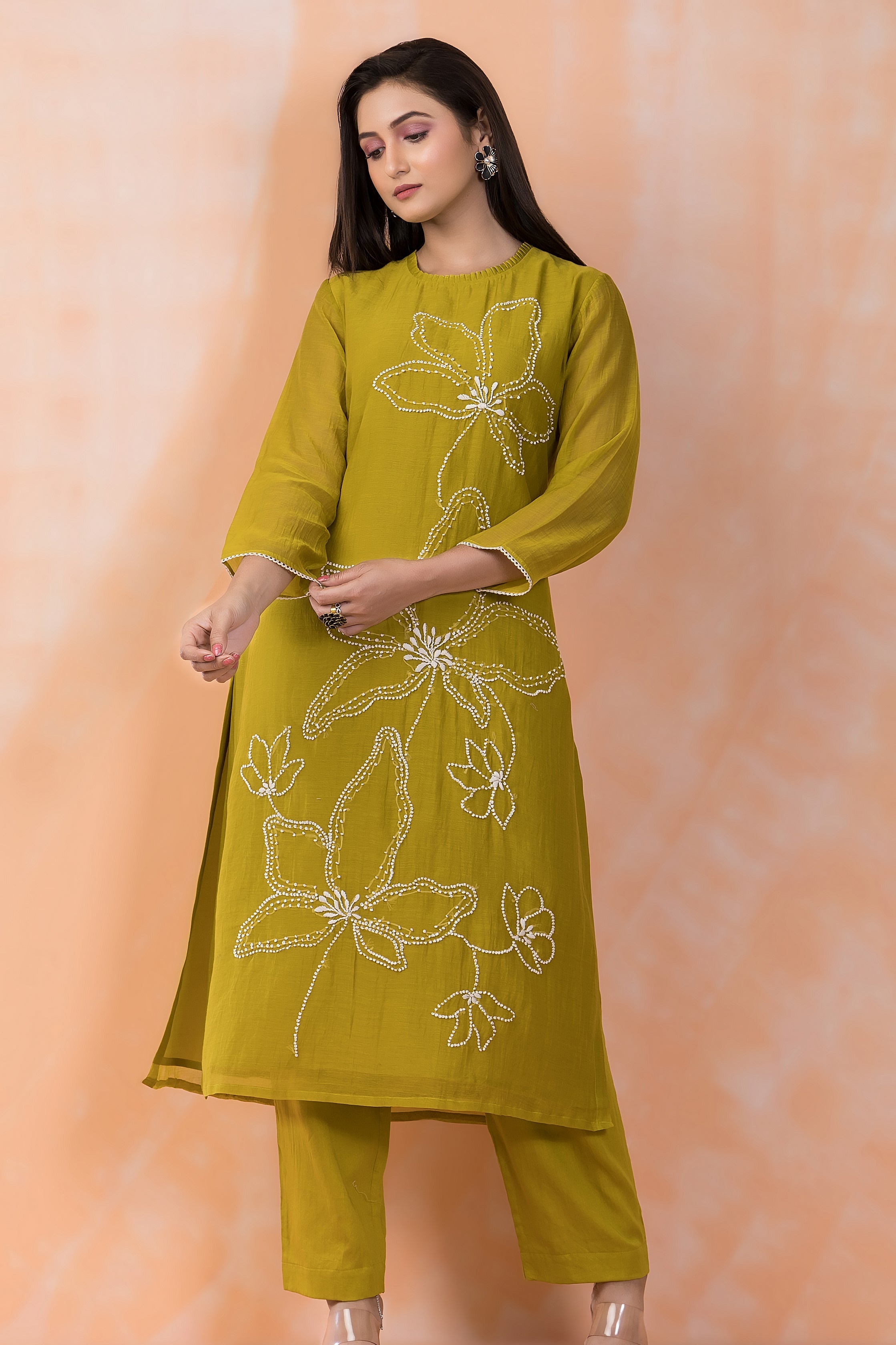 Mustard Blossom Embroidered Chanderi Silk Kurta Set