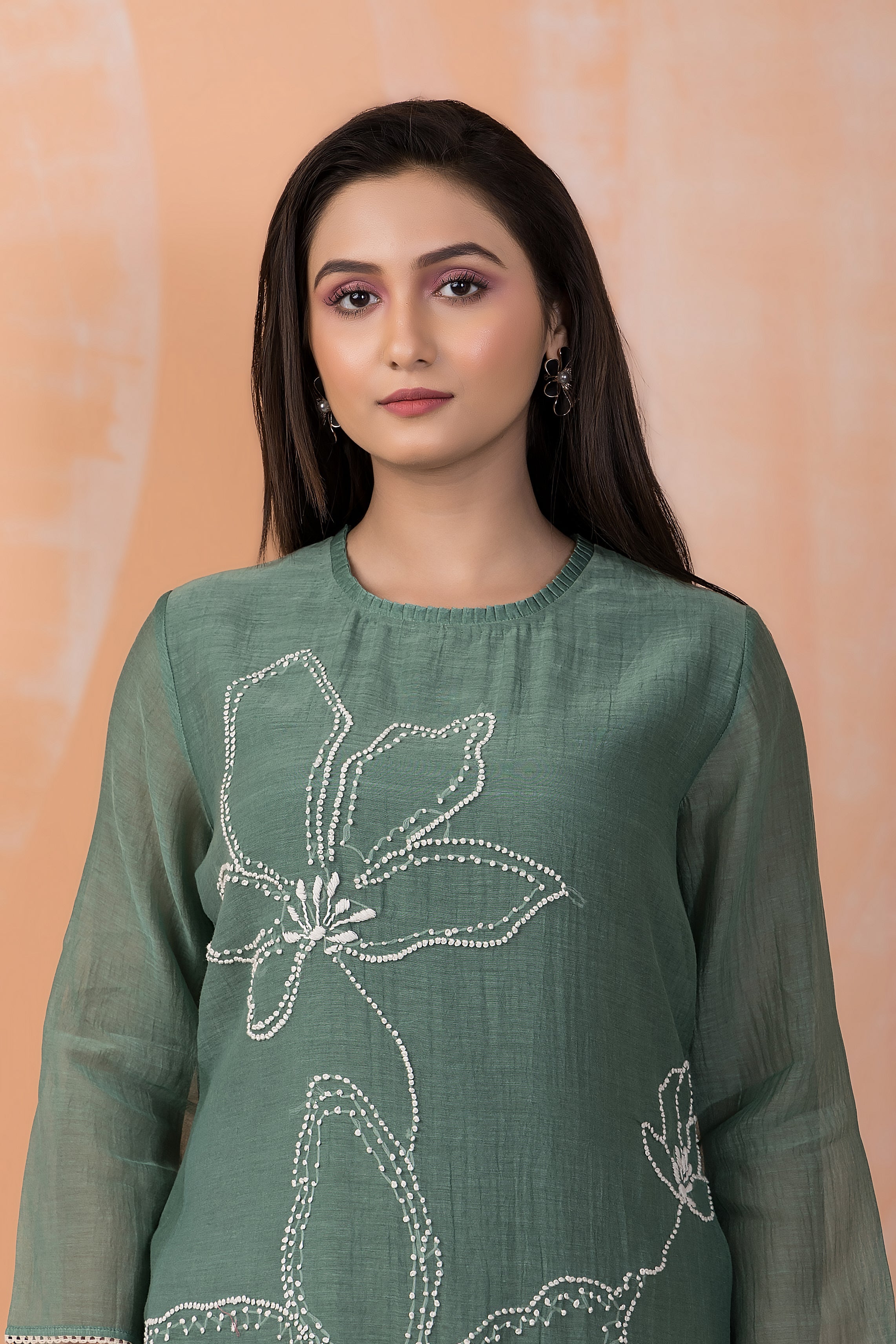 Sage Blossom Embroidered Chanderi Silk Kurta Set