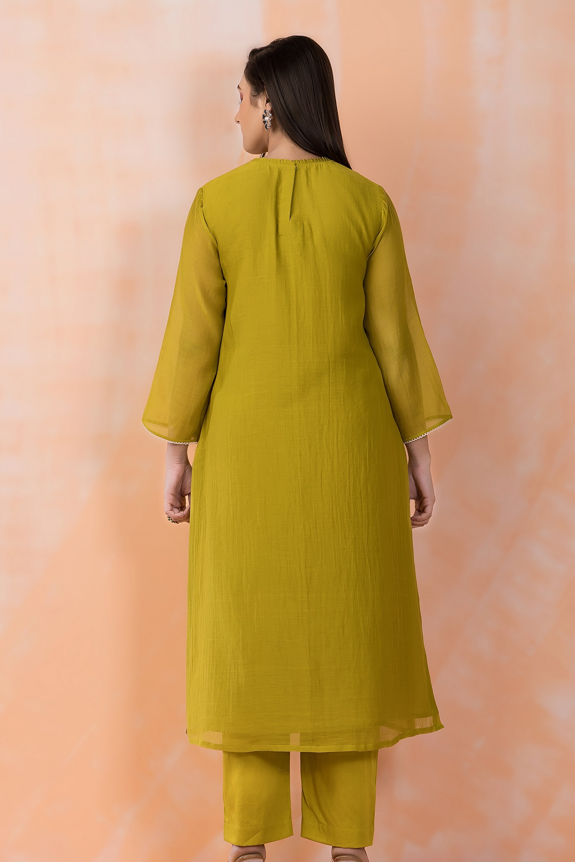 Mustard Blossom Embroidered Chanderi Silk Kurta Set