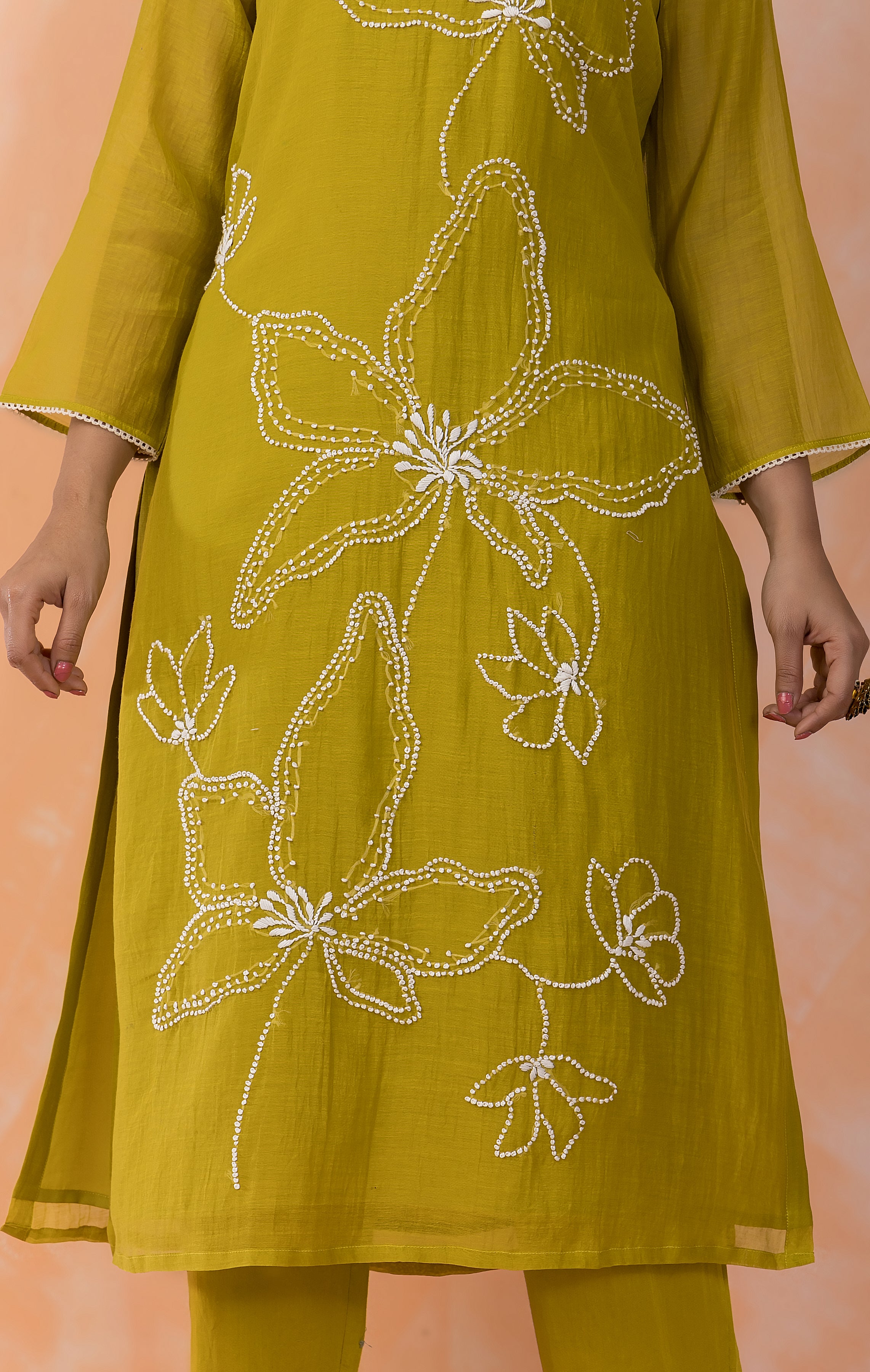 Mustard Blossom Embroidered Chanderi Silk Kurta Set