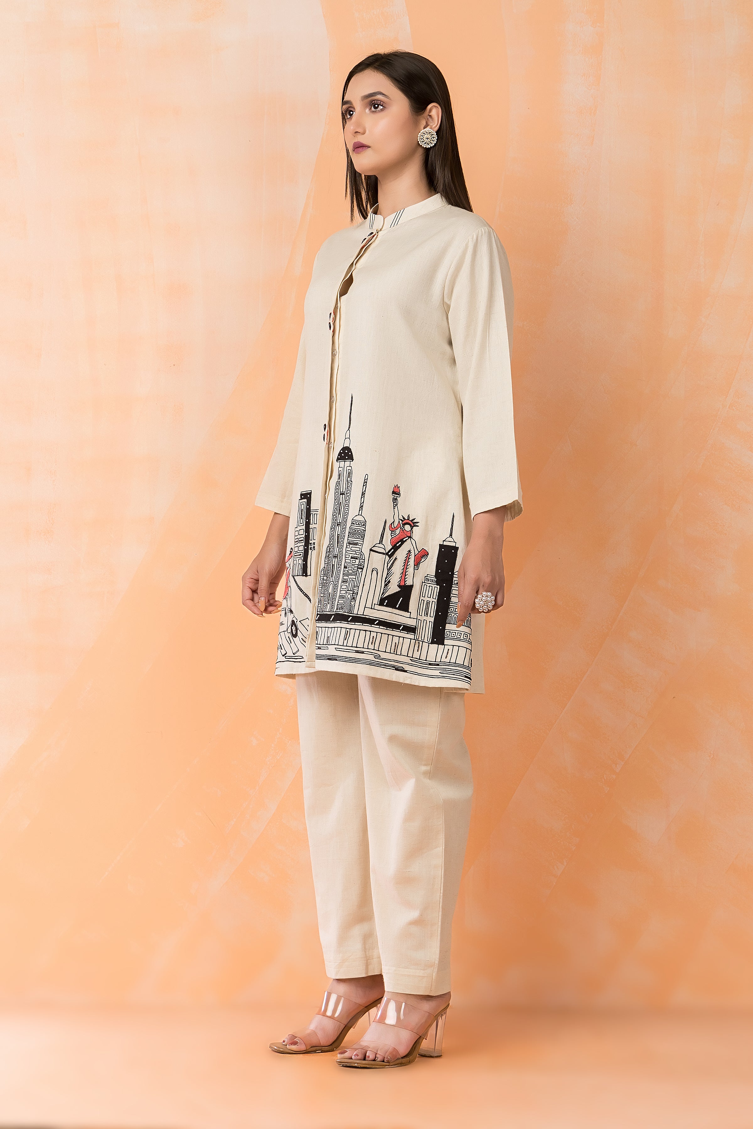 Off-White Printed Cotton Co-Ord Set