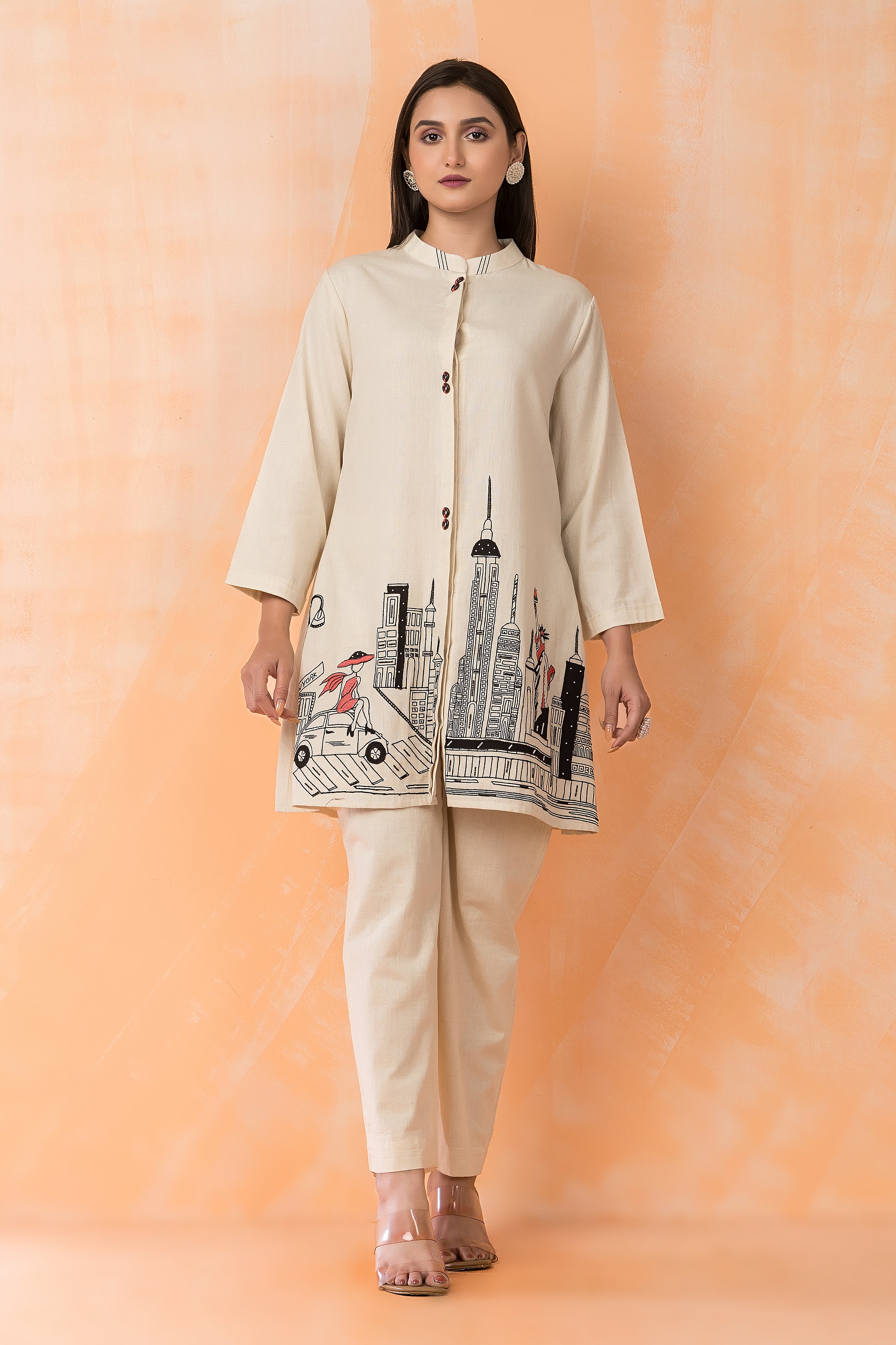 Off-White Printed Cotton Co-Ord Set