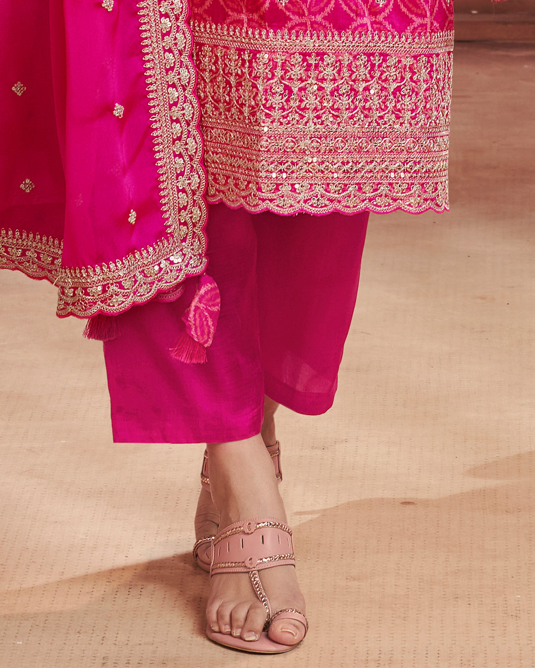 Fuchsia Regal Embellished Dola Silk Pant Set