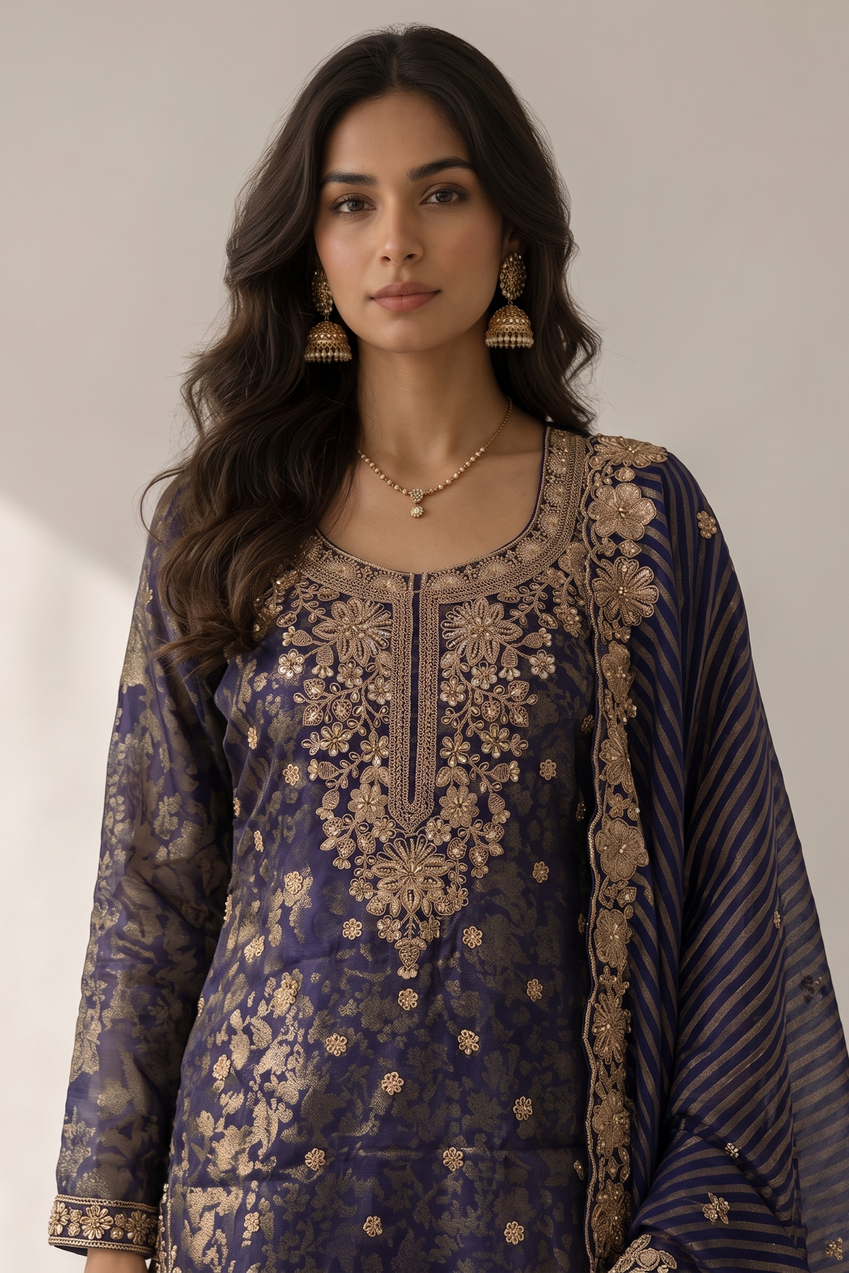 Royal Purple Embellished Banarasi Brocade Silk Palazzo Set