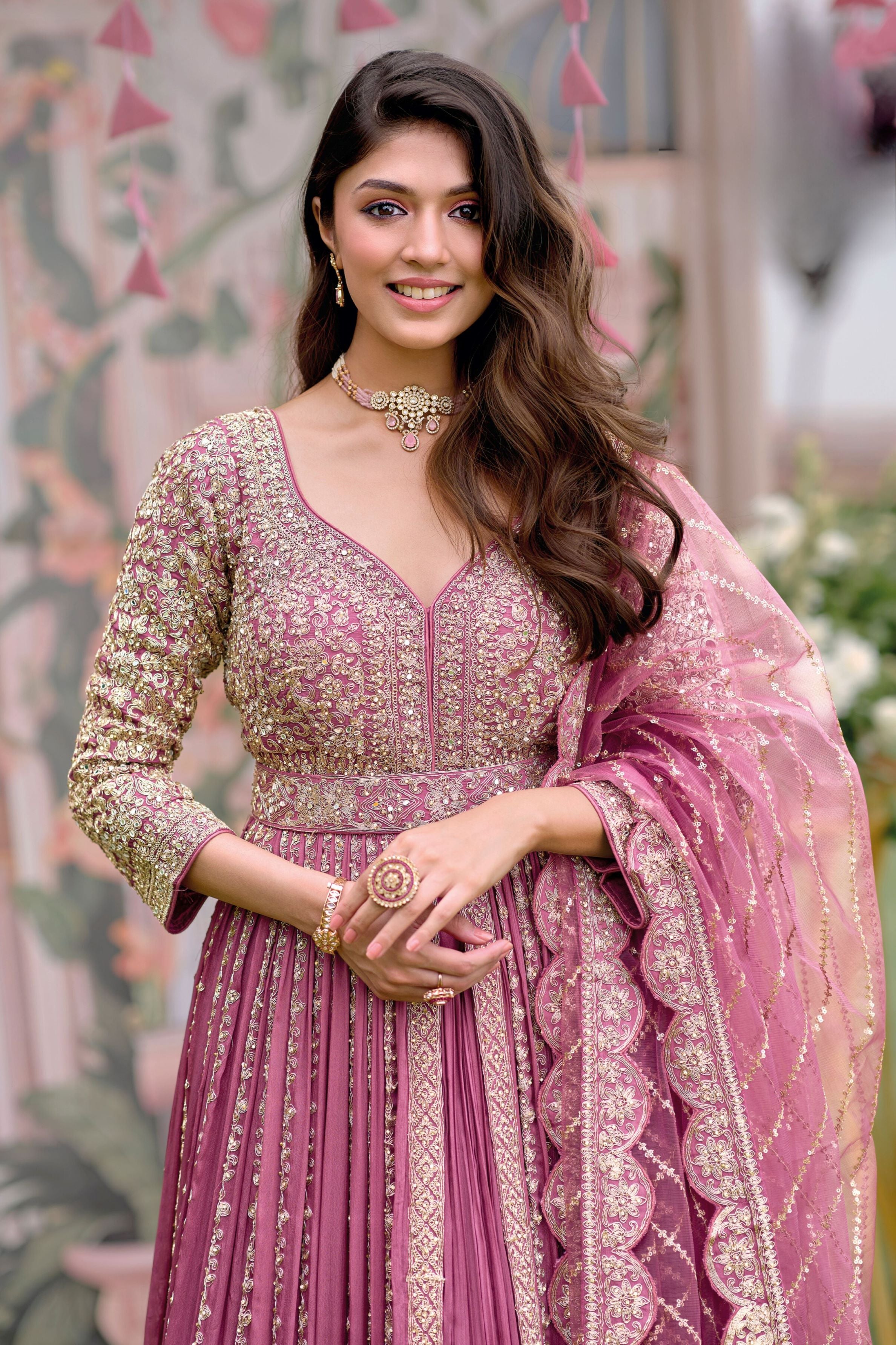 Dusky Rose Mauve Anarkali Set