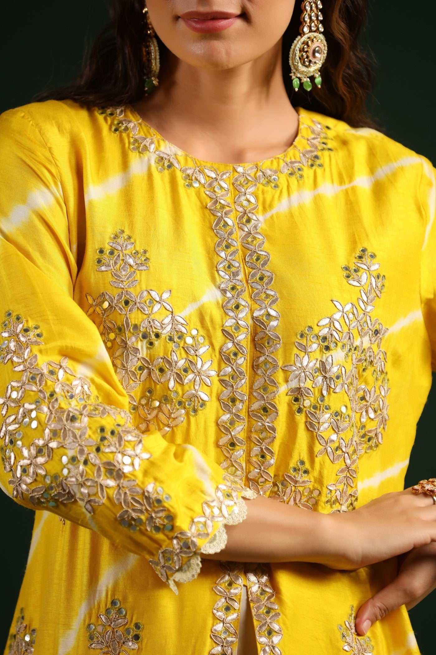 Bright Yellow Embellished Tunic With Contrast Harem Pants