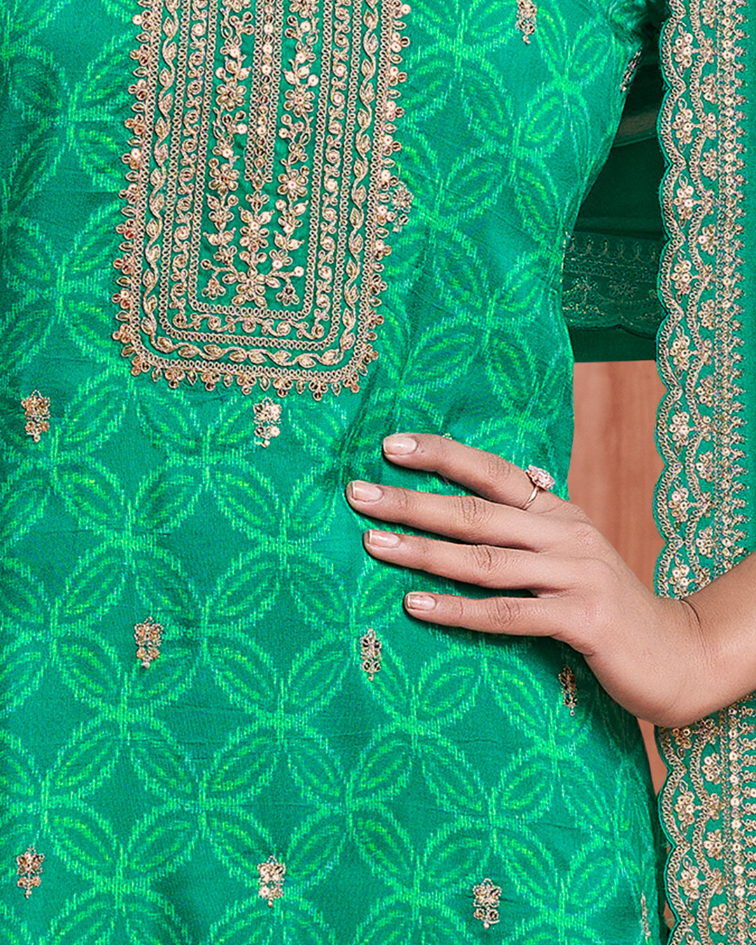 Emerald Regal Embellished Dola Silk Pant Set