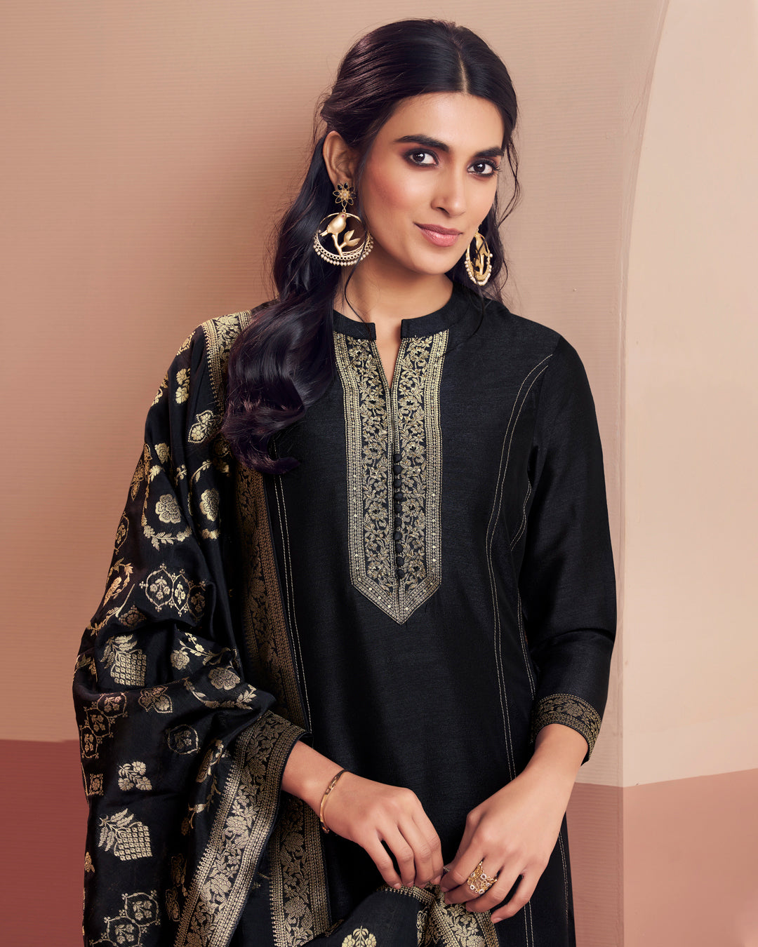 Noir Royale Embellished Vichitra Silk Pant Set