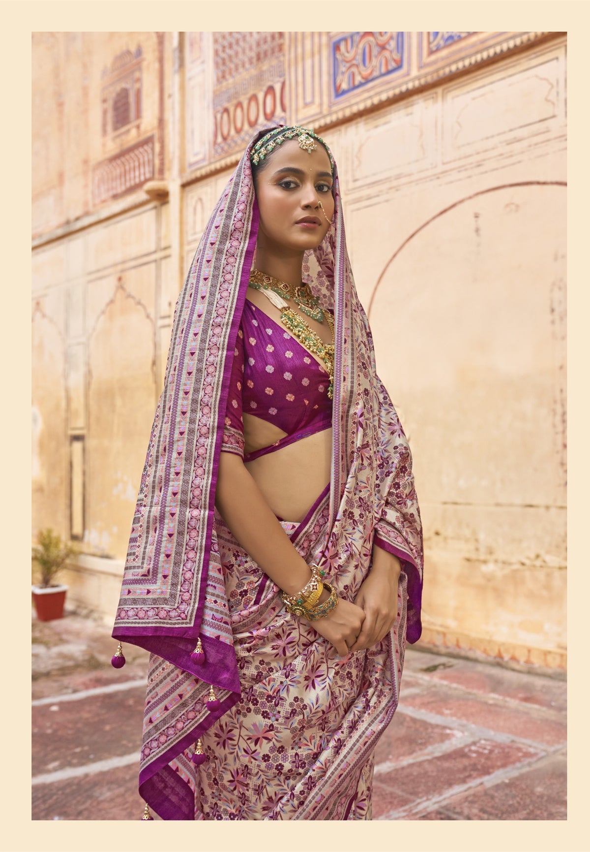 Silver Grey Printed Premium Silk Saree