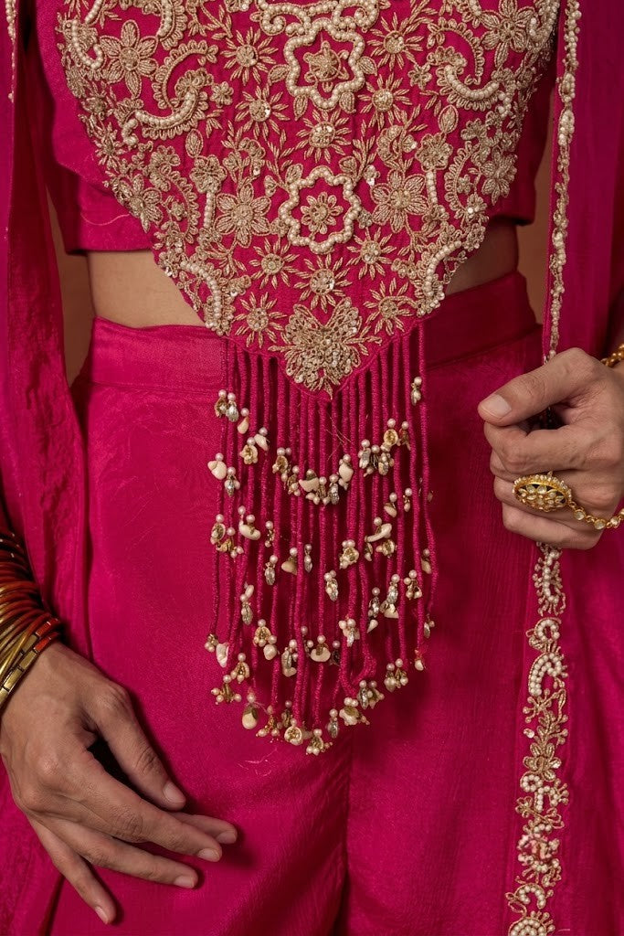 Rani Pink Embellished Chinon Silk Palazzo Set