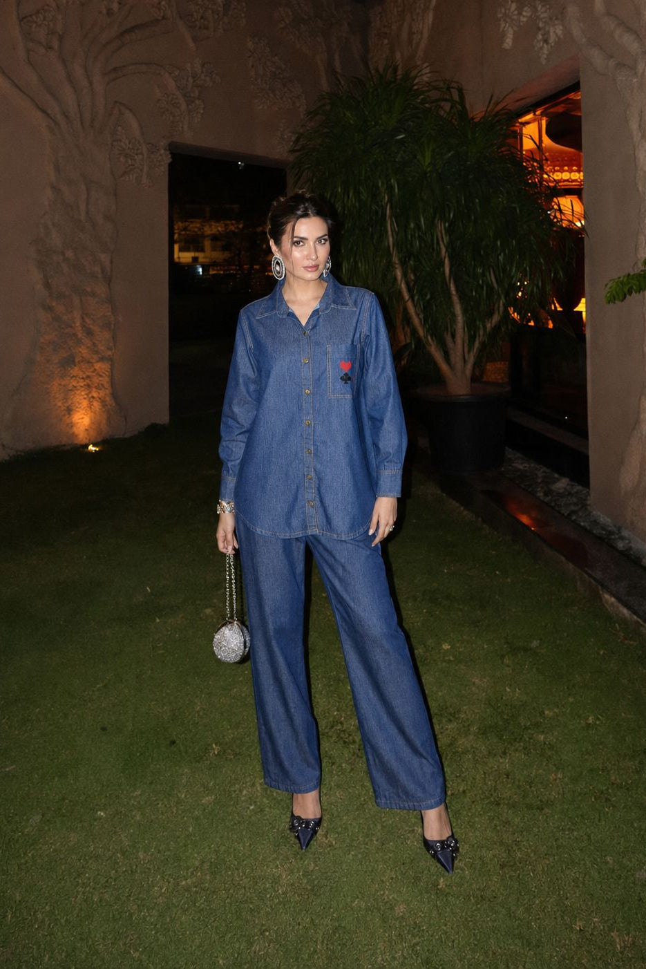 Blue Denim Embroidered Co-Ord Set