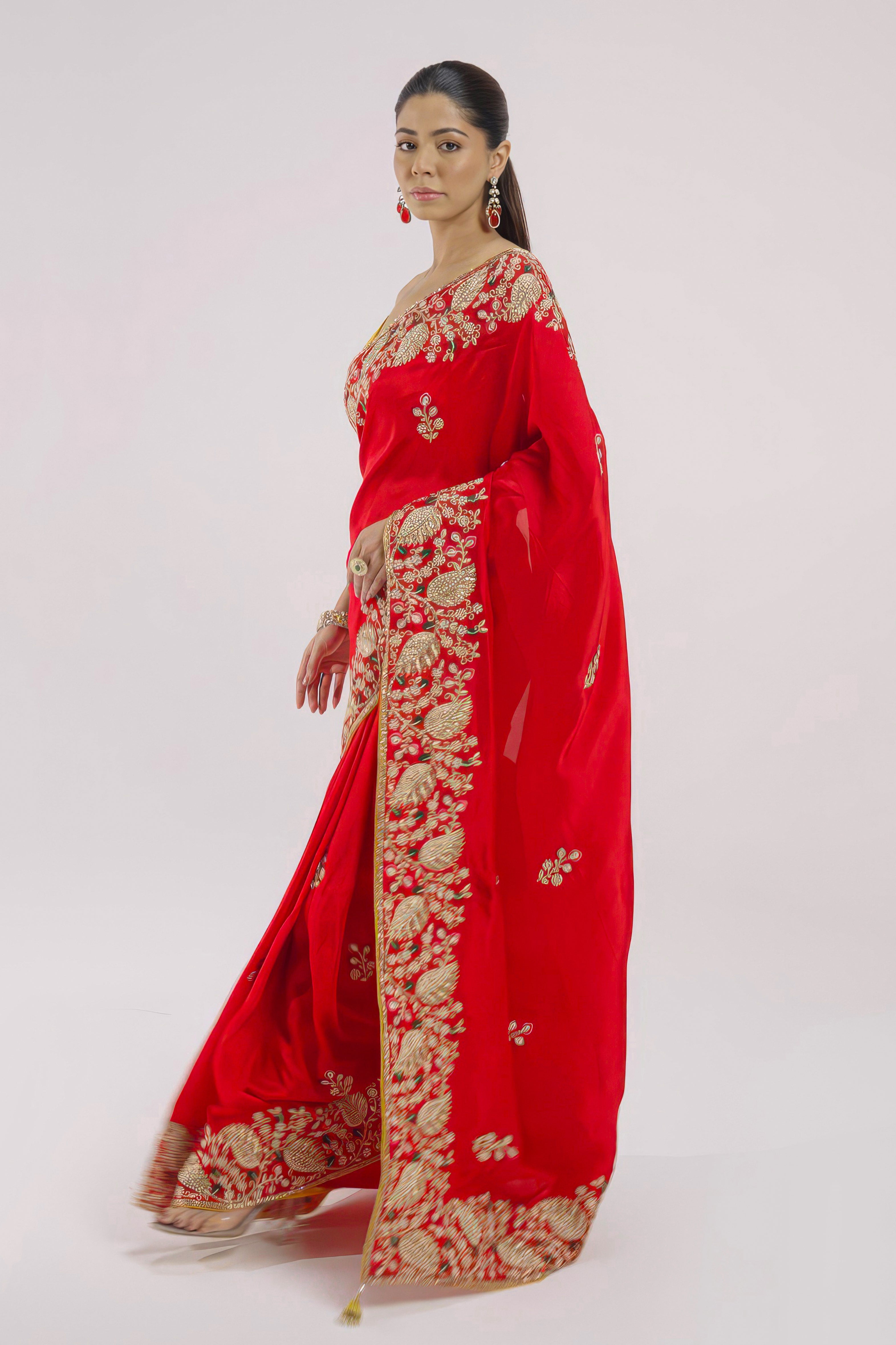 Rose Red Embellished Premium Silk Saree