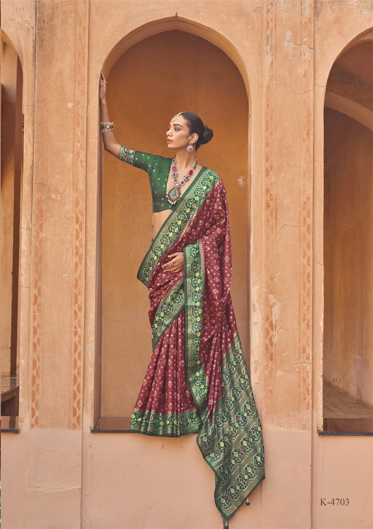 Wine Printed Premium Silk Saree