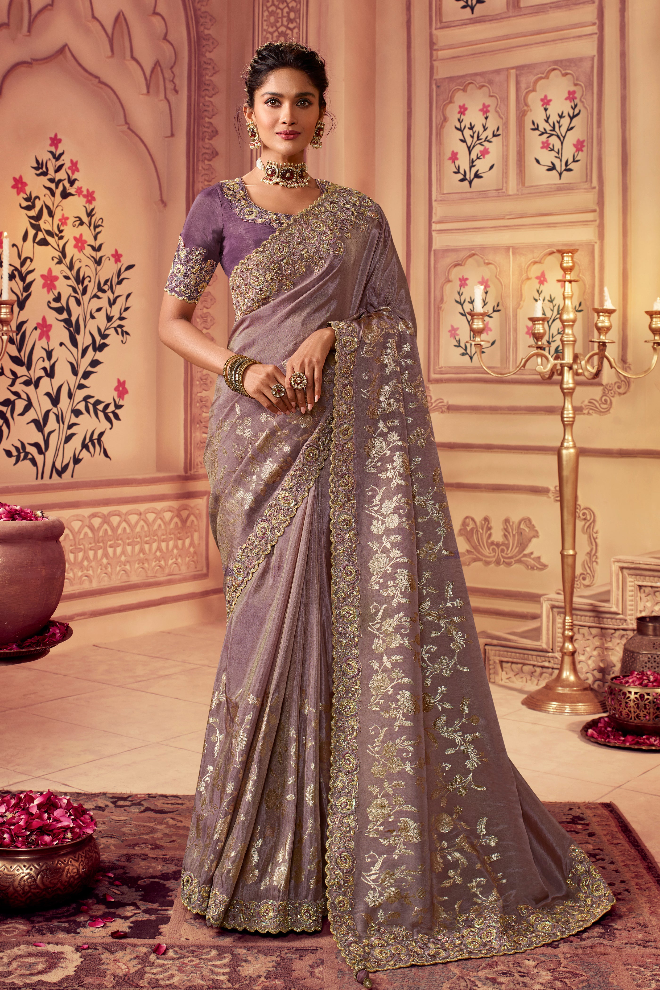 Lavender Tissue Silk Saree