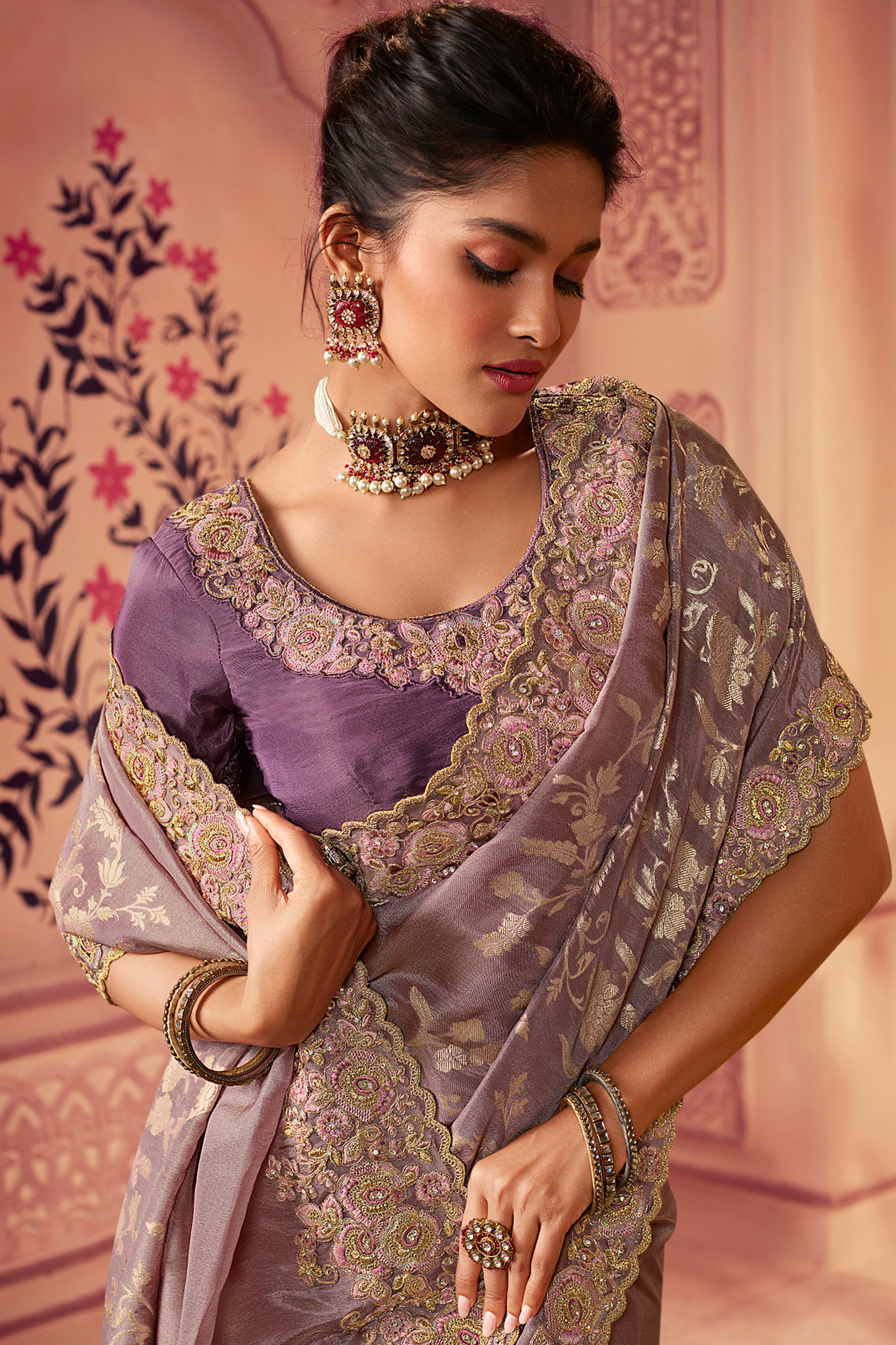 Lavender Tissue Silk Saree