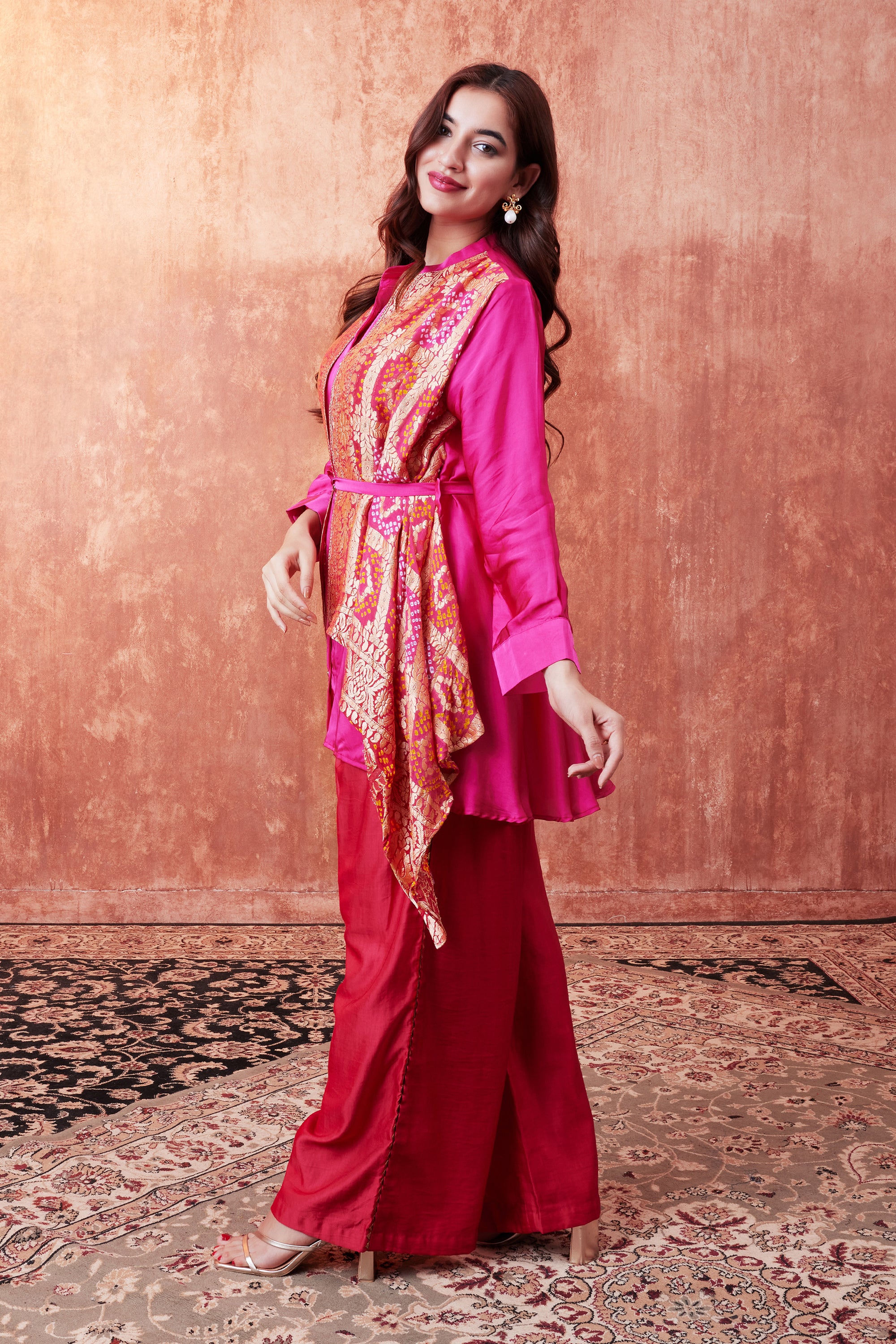 Pink Banarasi Brocade Silk Tunic & Palazzo Set