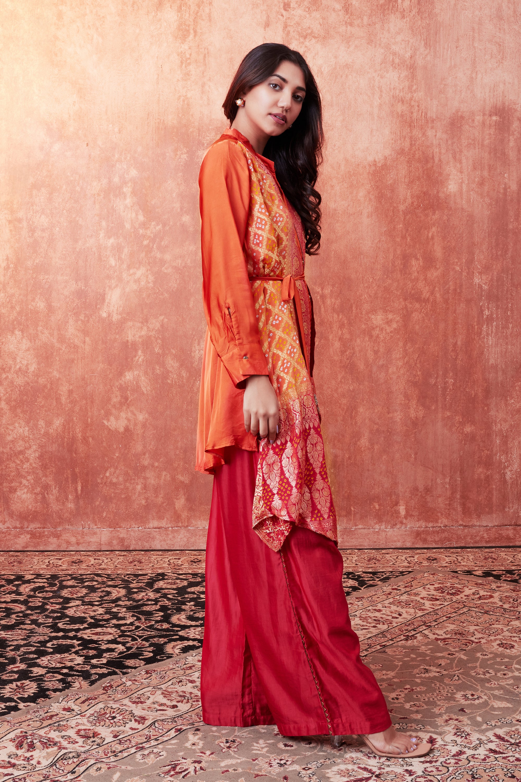 Orange Banarasi Brocade Silk Tunic & Palazzo Set