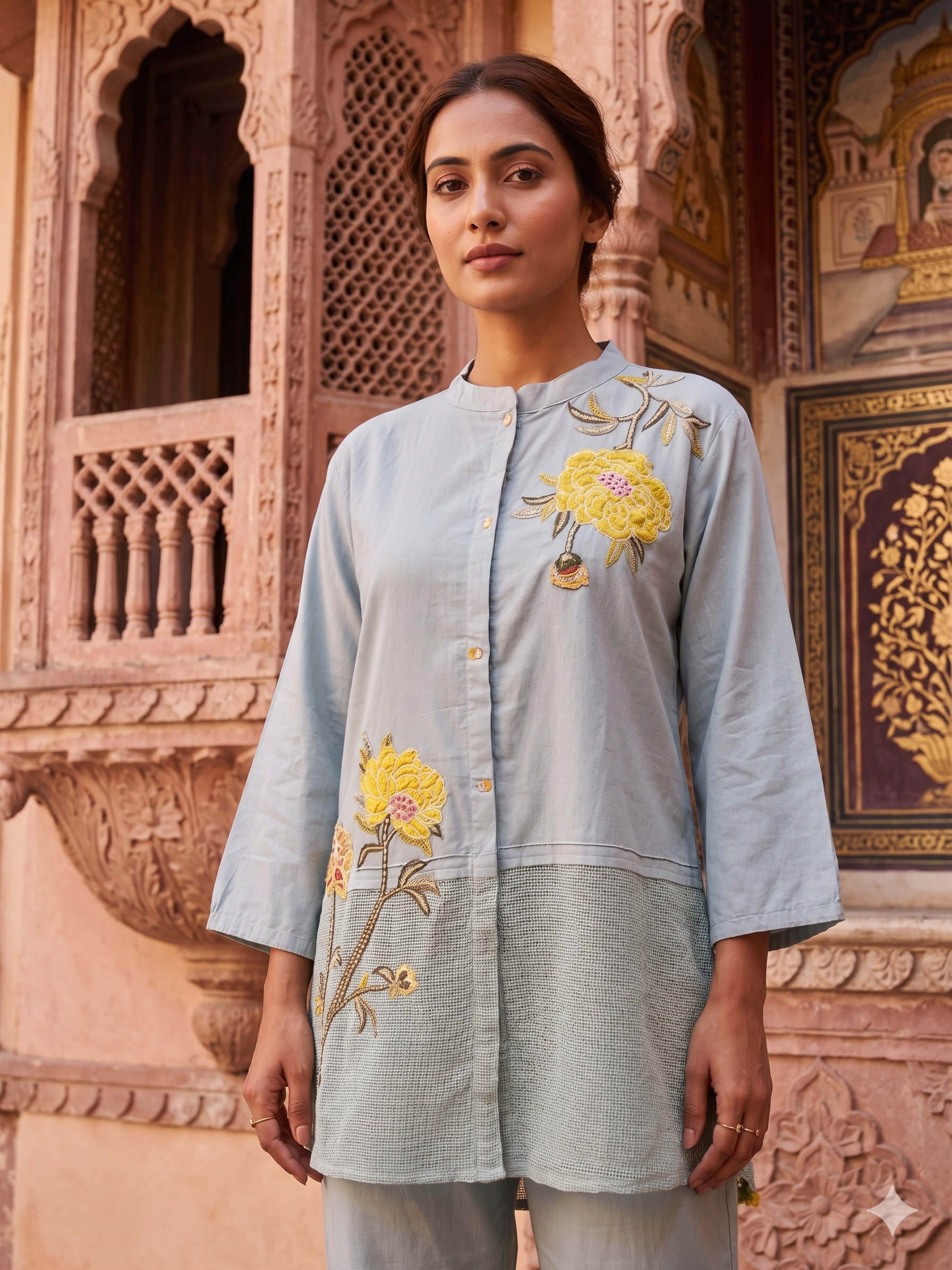 Powder Blue Embellished Cotton Co-Ord Set