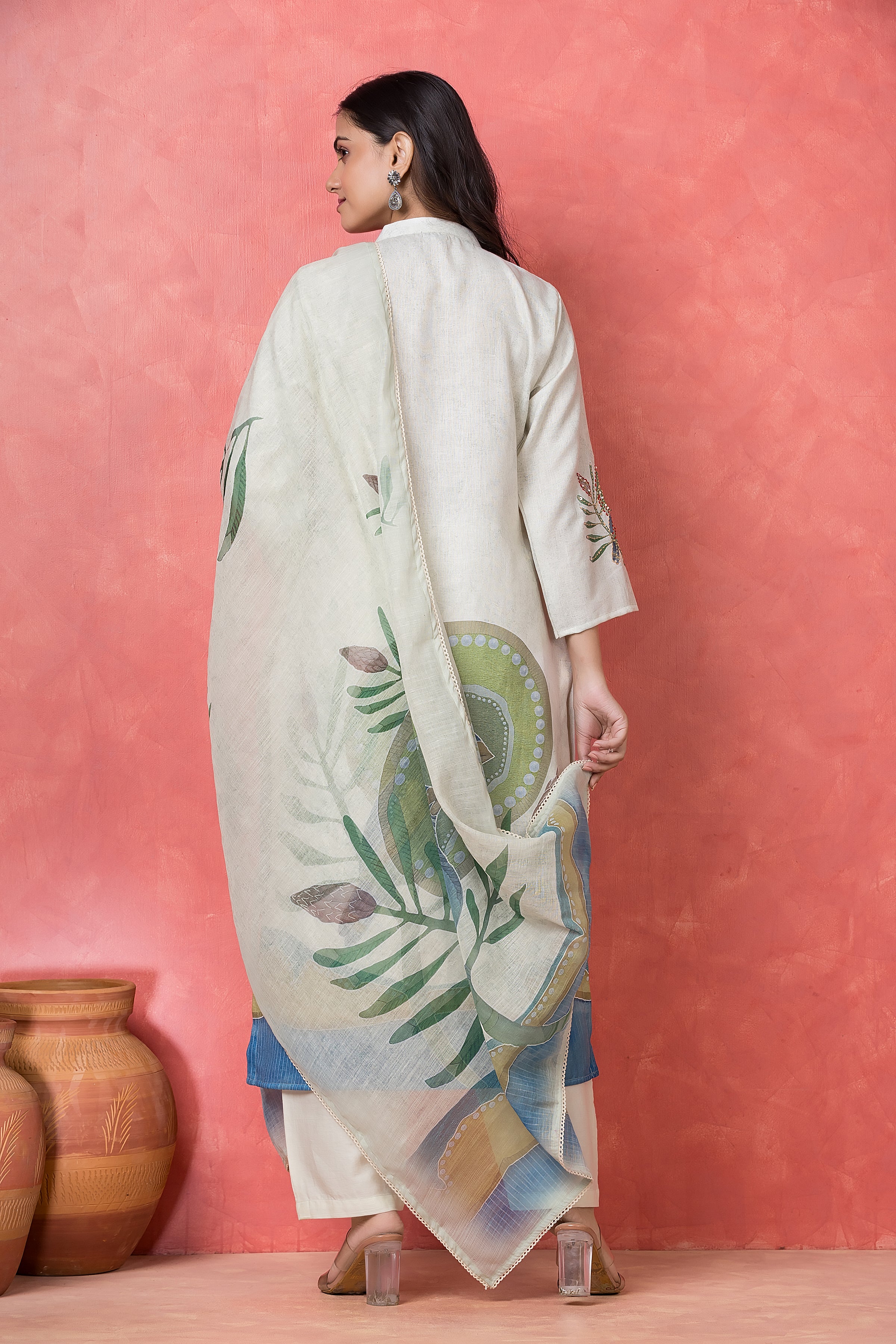 Tropical Vista Embroidered Cotton Pant Set