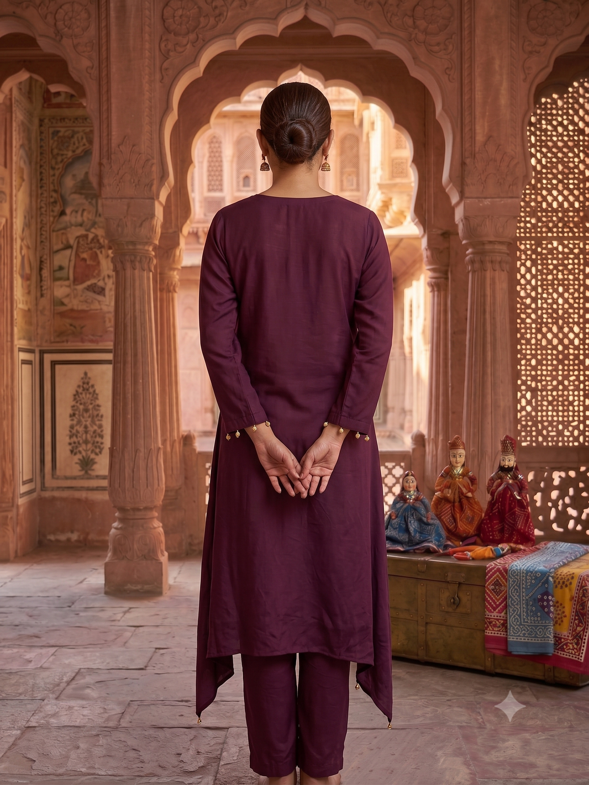Rich Plum Embroidered Crepe Silk Kurta Set