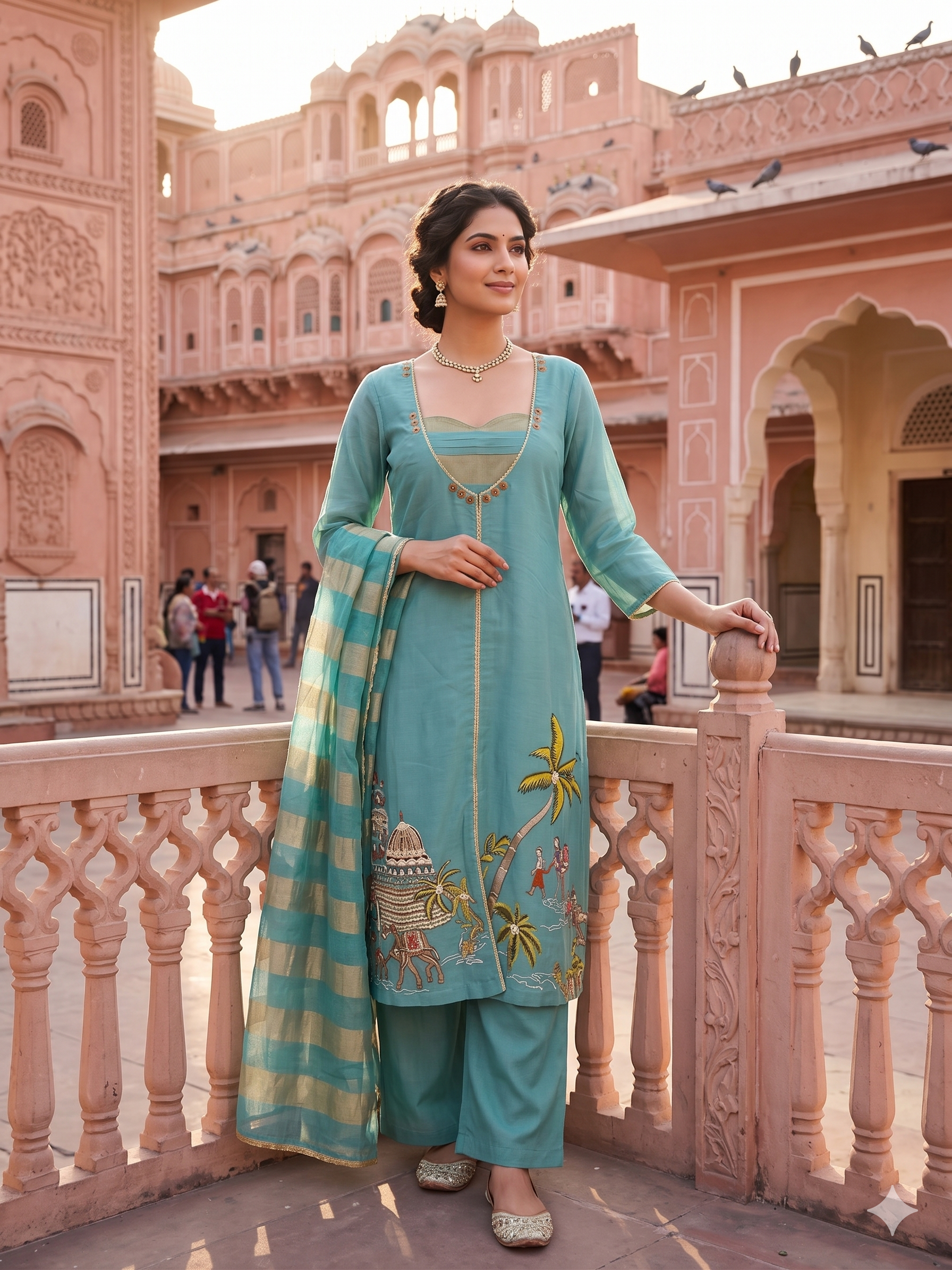 Aqua Blue Mul Chanderi Silk Kurta Set