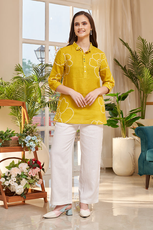 Yellow Printed Cotton Linen Shirt