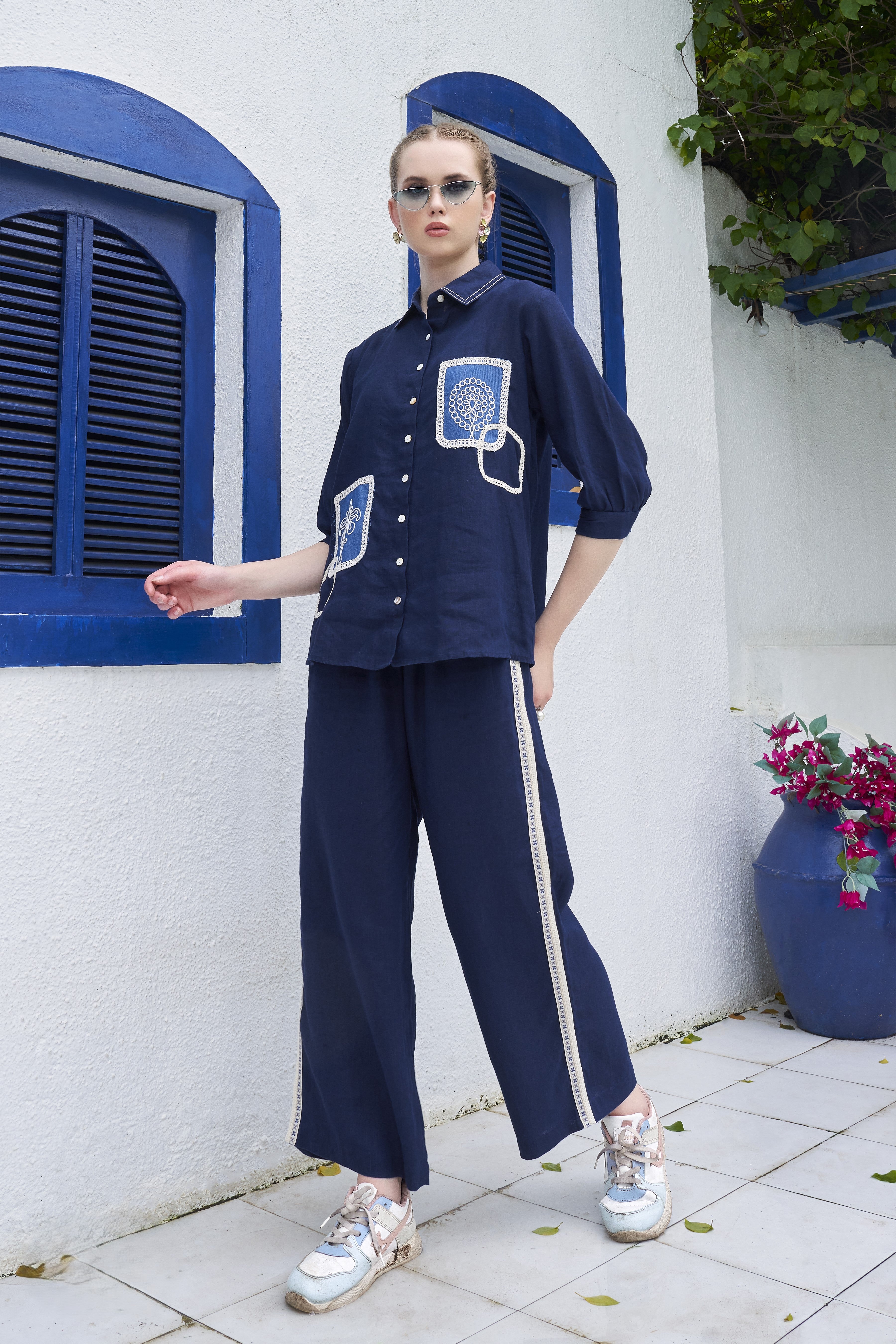 Dark Sapphire Embroidered Organic Cotton Co-Ord Set