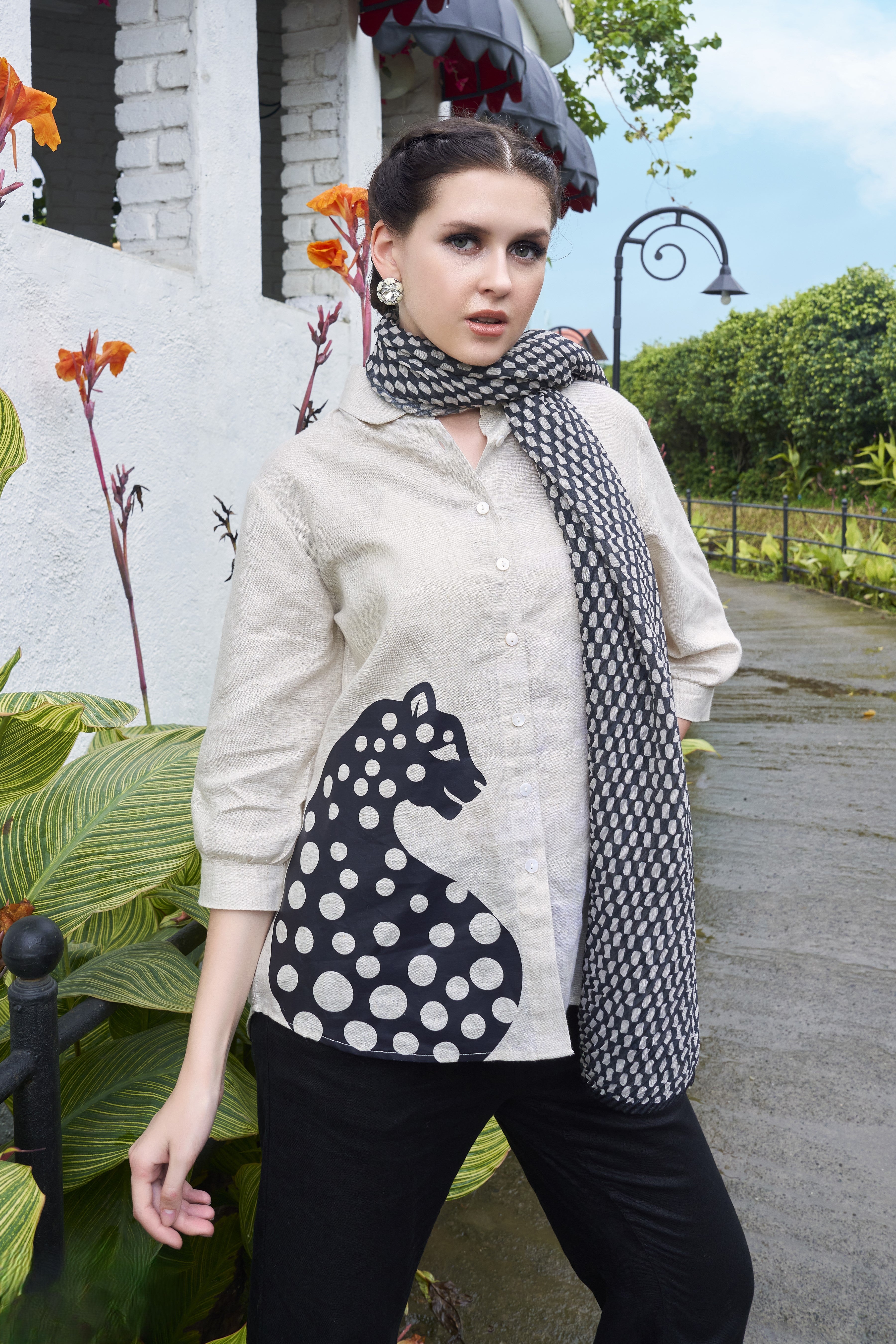 Light Beige Printed Organic Khadi Shirt