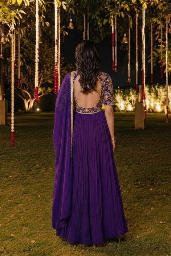 Deep Orchid Purple Embellished Georgette Silk Anarkali Set