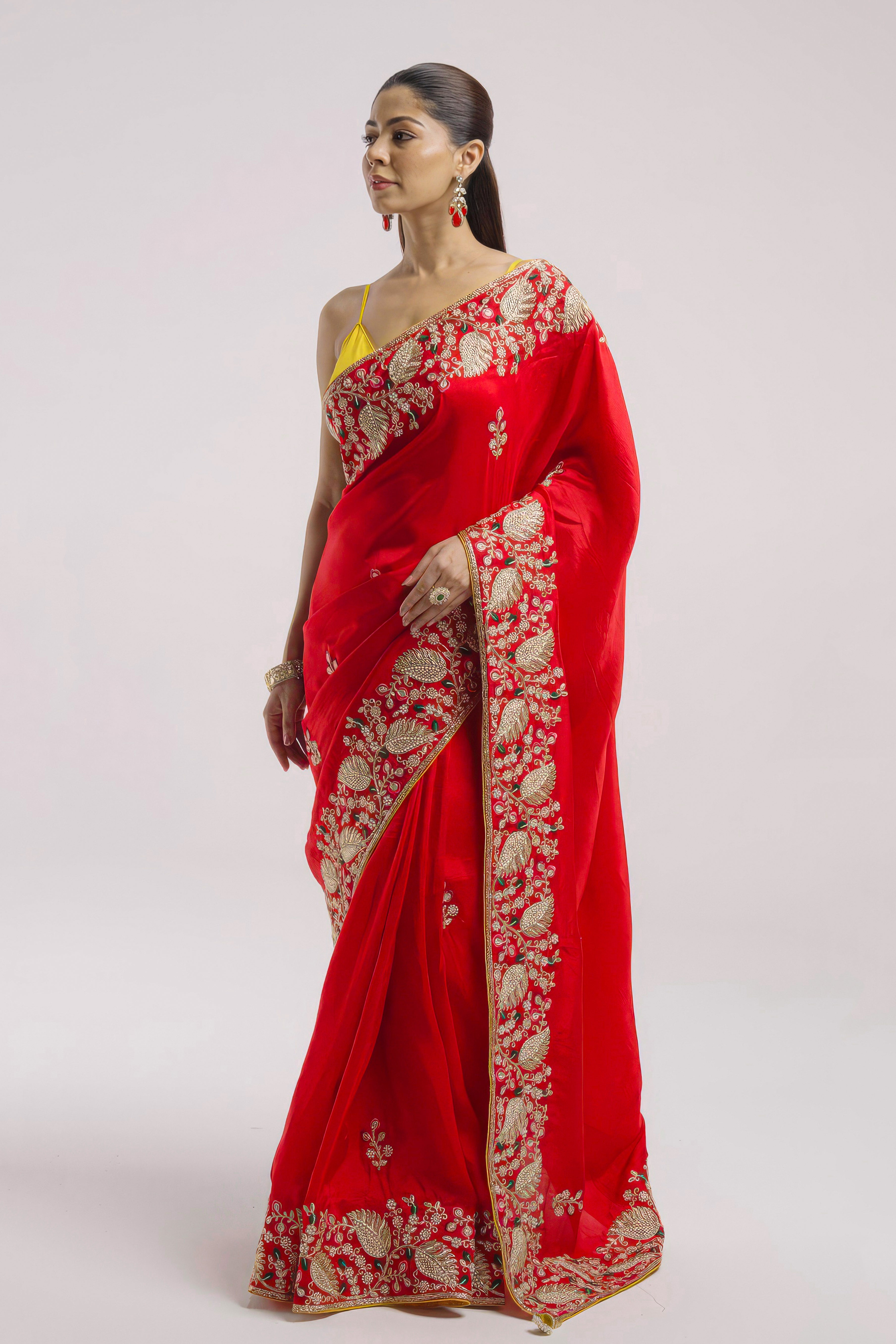 Rose Red Embellished Premium Silk Saree