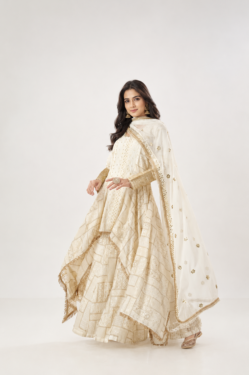 Pearl White Embellished Georgette Silk Palazzo Set