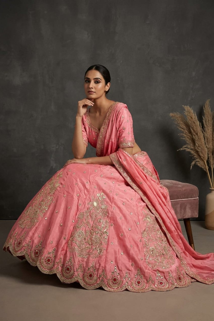 Rose Petal Embellished Premium Silk Lehenga Set