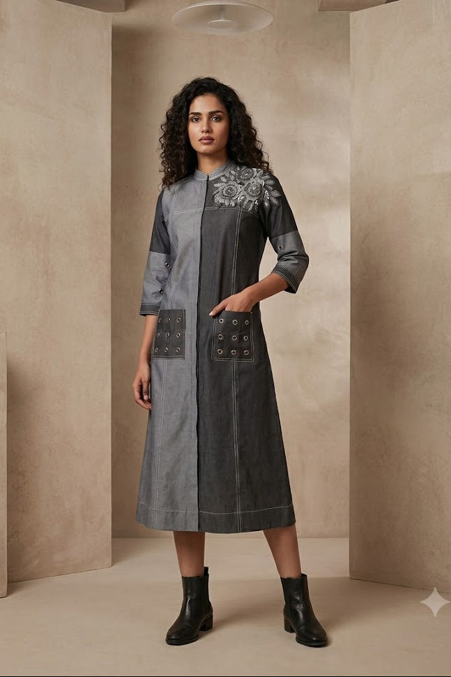 Carbon Bloom Embellished Midi Dress