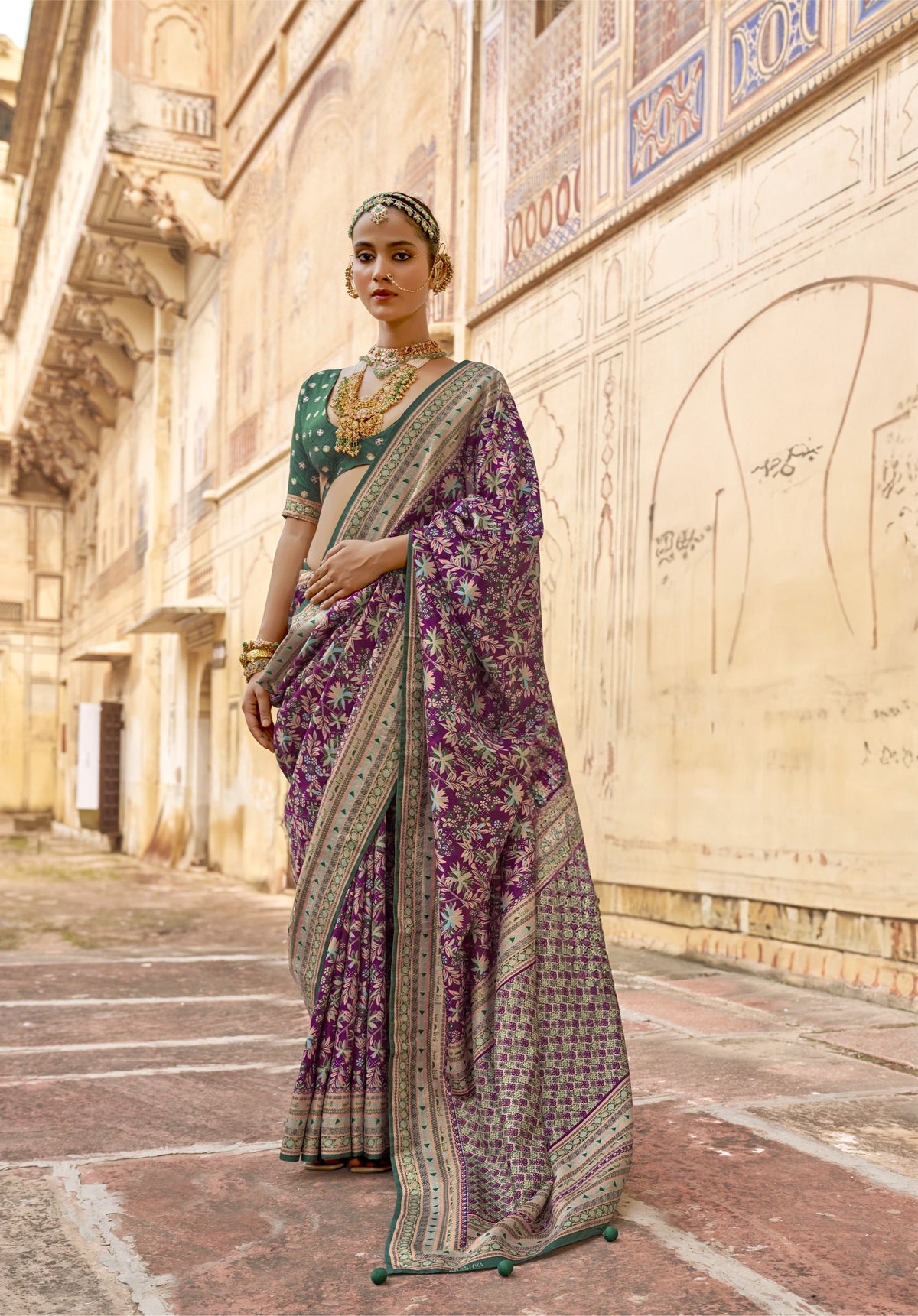 Royal Purple Printed Premium Silk Saree